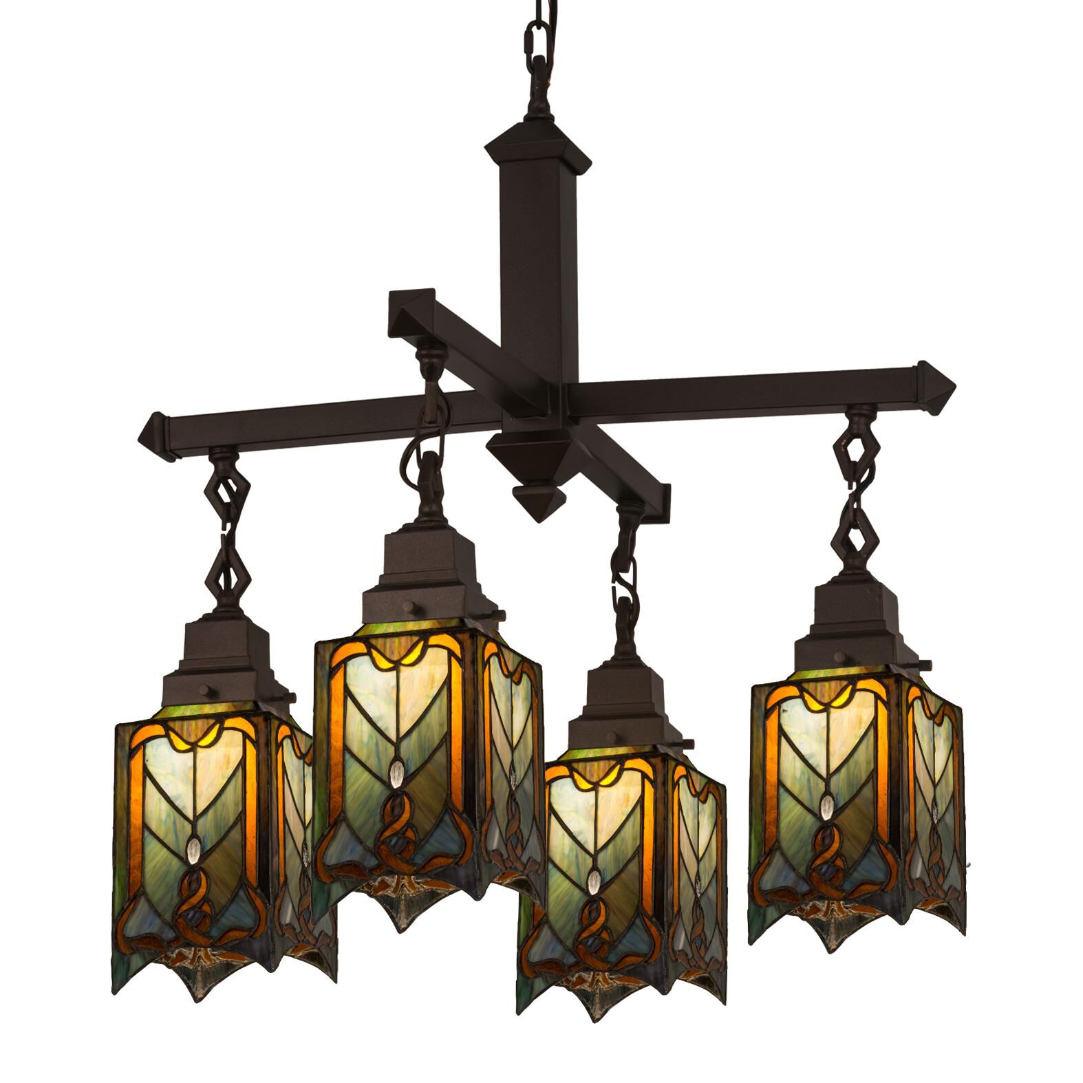 Shown in Mahogany Bronze finish and Dusky Mauve-Olive-Honey-Clear glass