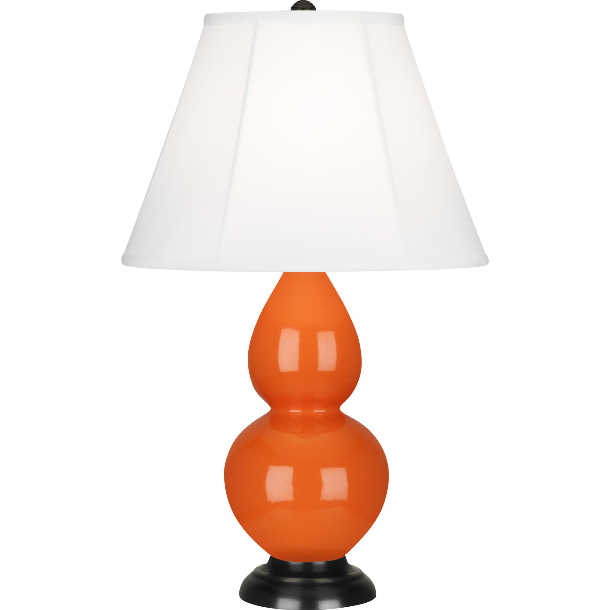 Shown in Pumpkin Glazed Ceramic With Deep Patina Bronze ed Accents finish and Ivory Silk Stretched Fabric  shade