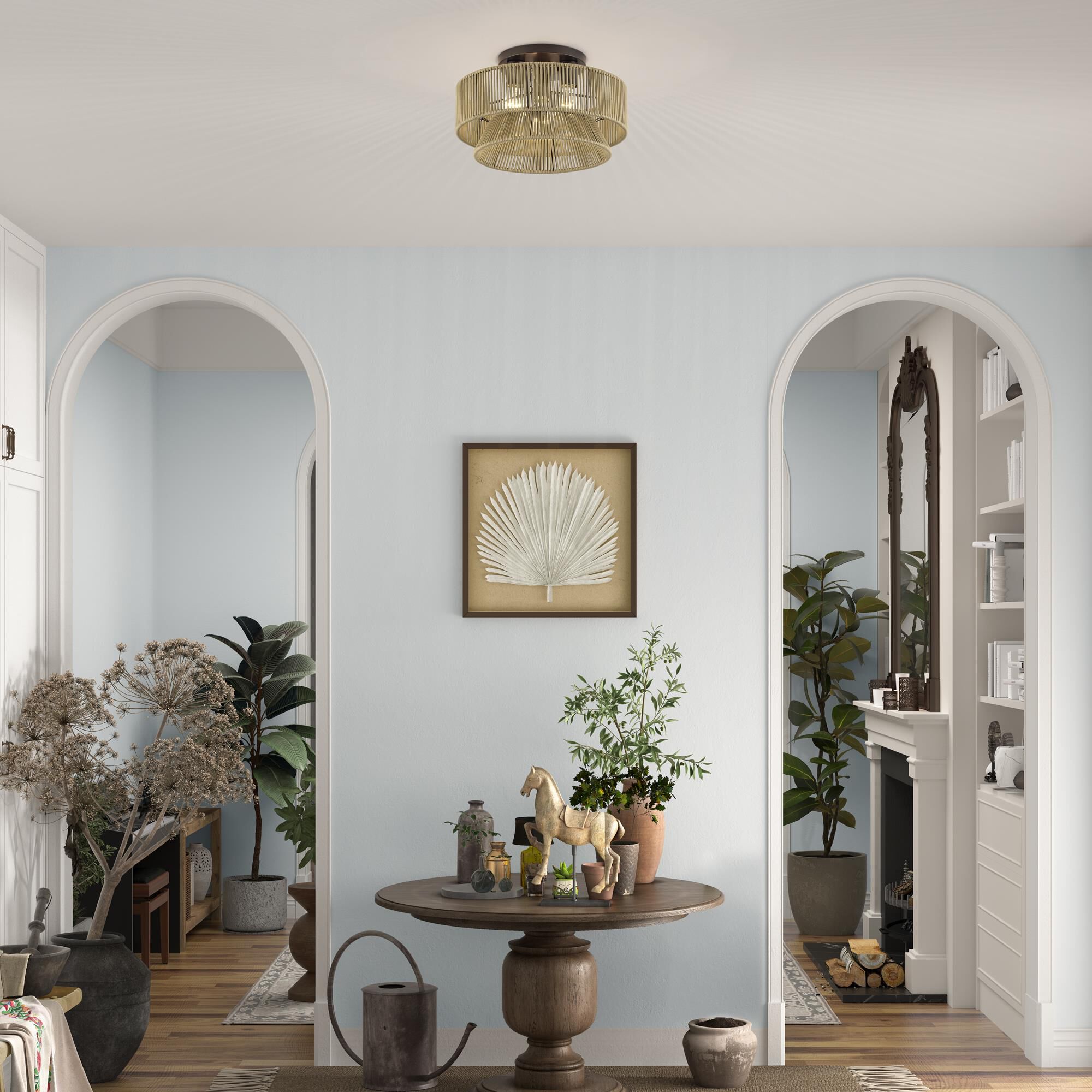 Shown in English Bronze finish and Hand-Woven Venetian Gold Color Polyester Rope shade