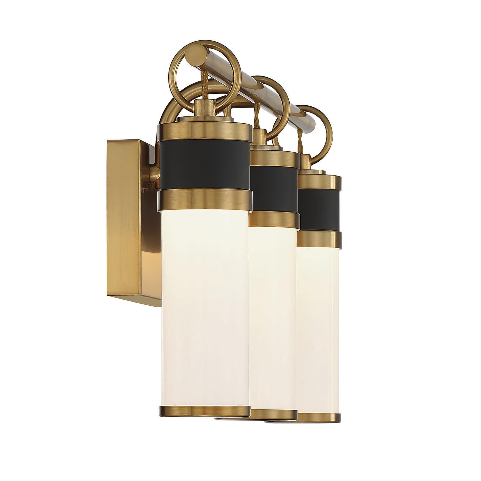 Shown in Matte Black With Warm Brass Accents finish and White Opal glass and Glass shade