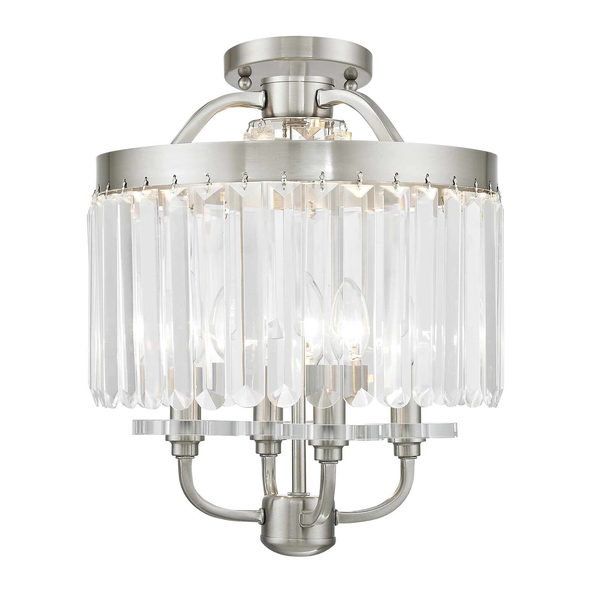 Shown in Brushed Nickel finish and Clear crystal