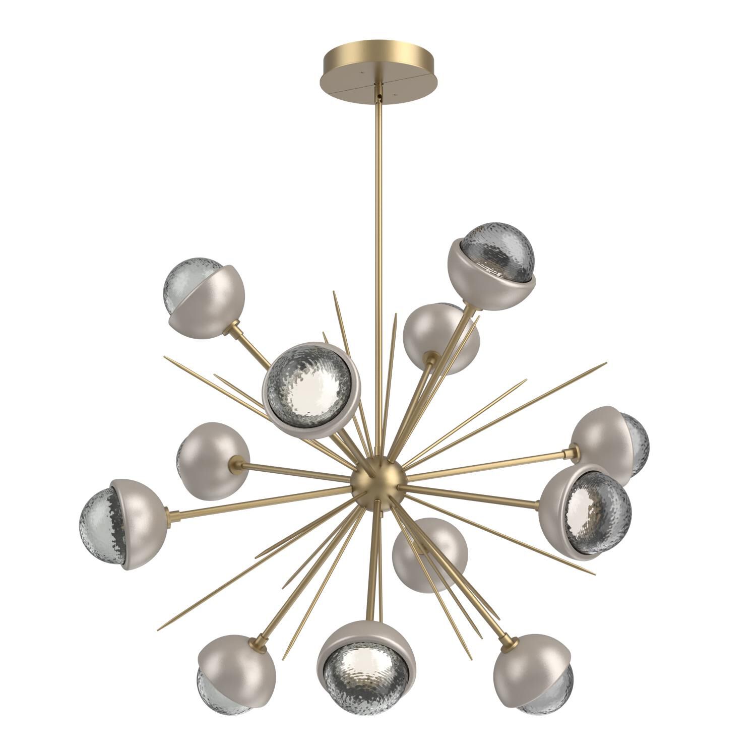 Shown in Gilded Brass finish and Smoke glass and Beige Silver accent