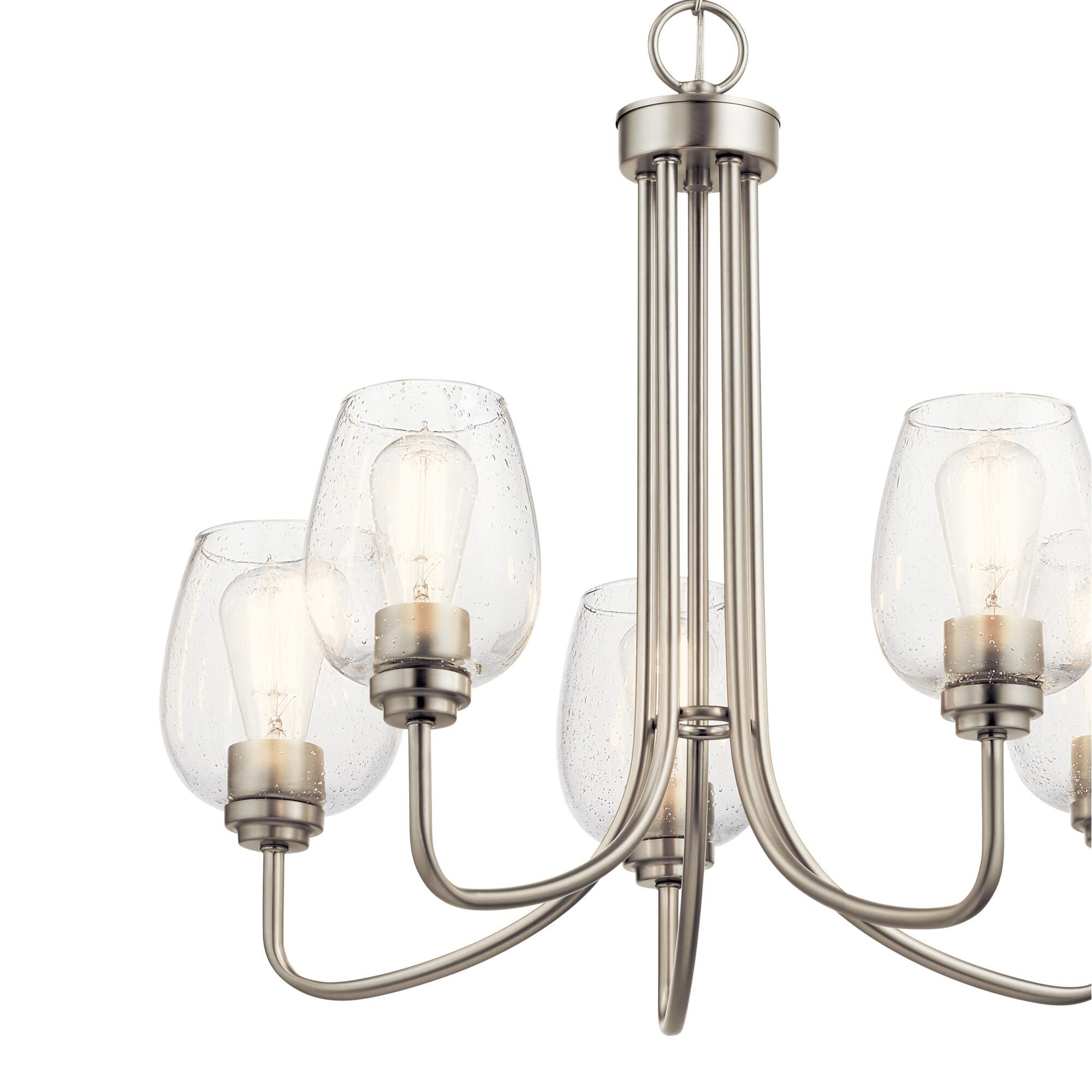 Shown in Brushed Nickel finish and Clear Seeded glass