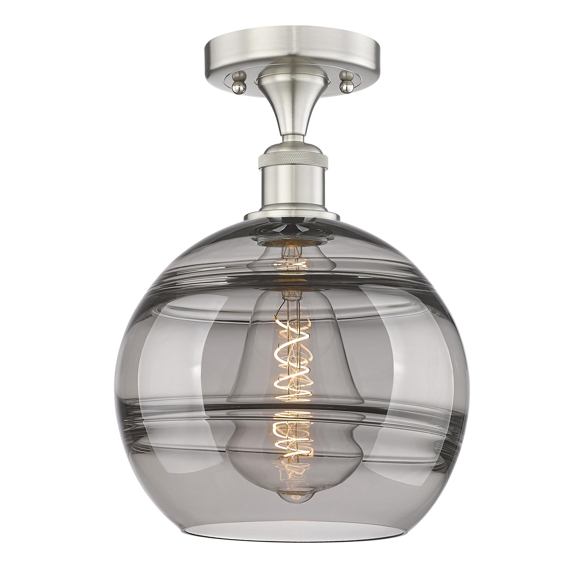 Shown in Brushed Satin Nickel finish and Light Smoke glass