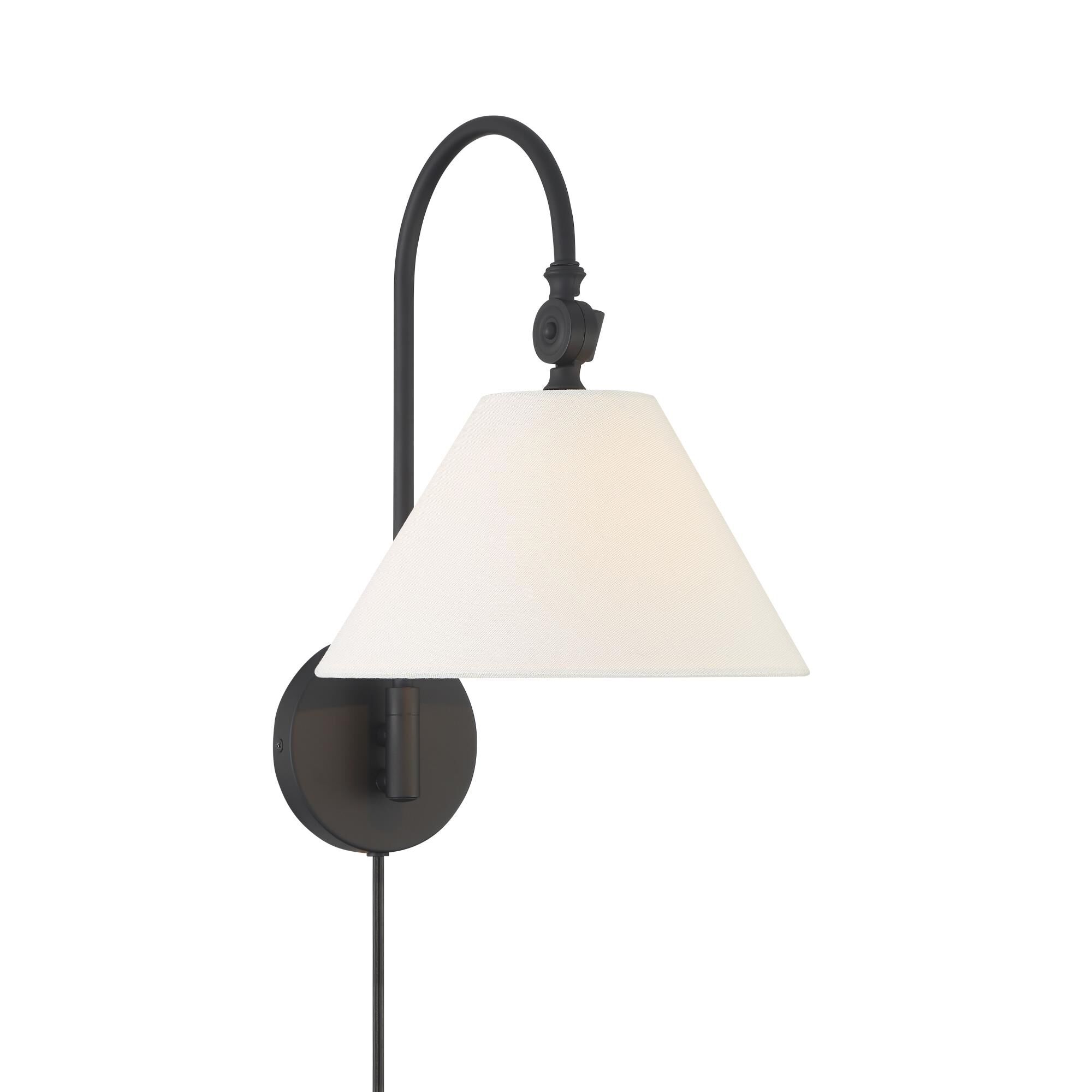 Shown in Matte Black finish and White Fabric shade