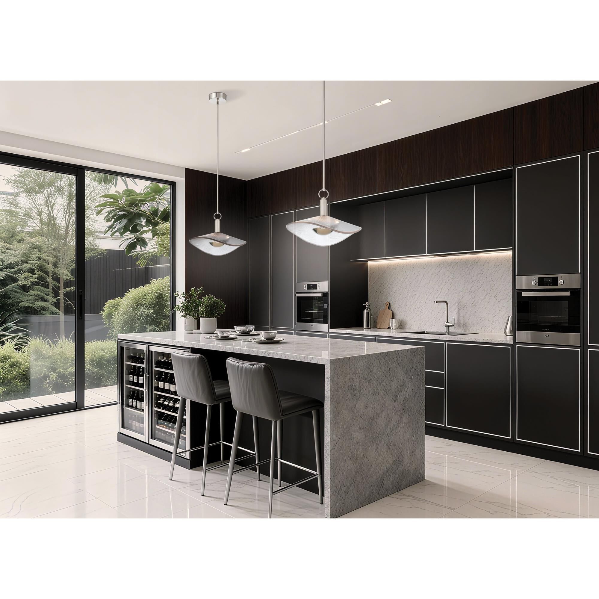 Shown in Polished Nickel finish and Clear Ribbed glass