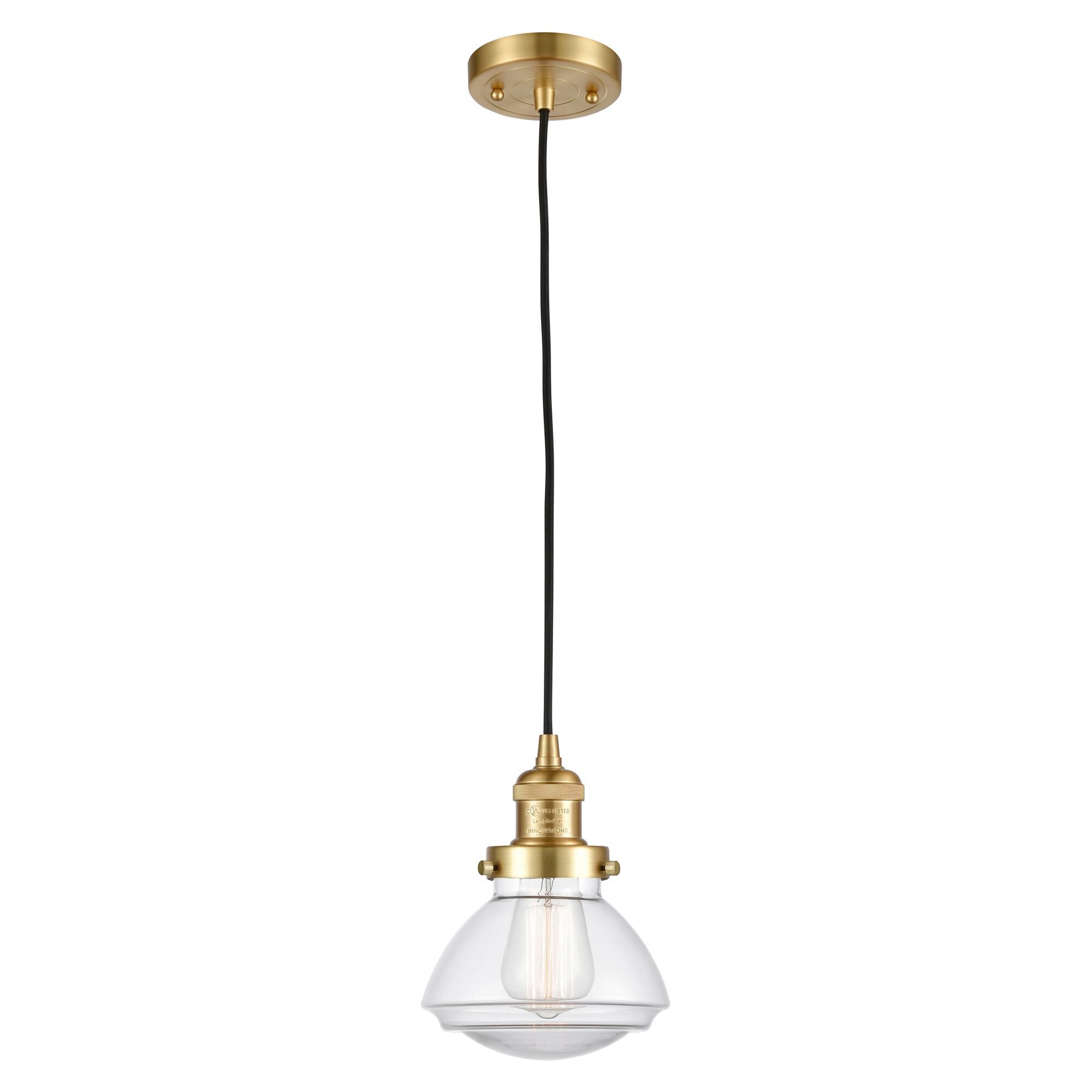 Shown in Satin Gold finish and Clear Olean glass
