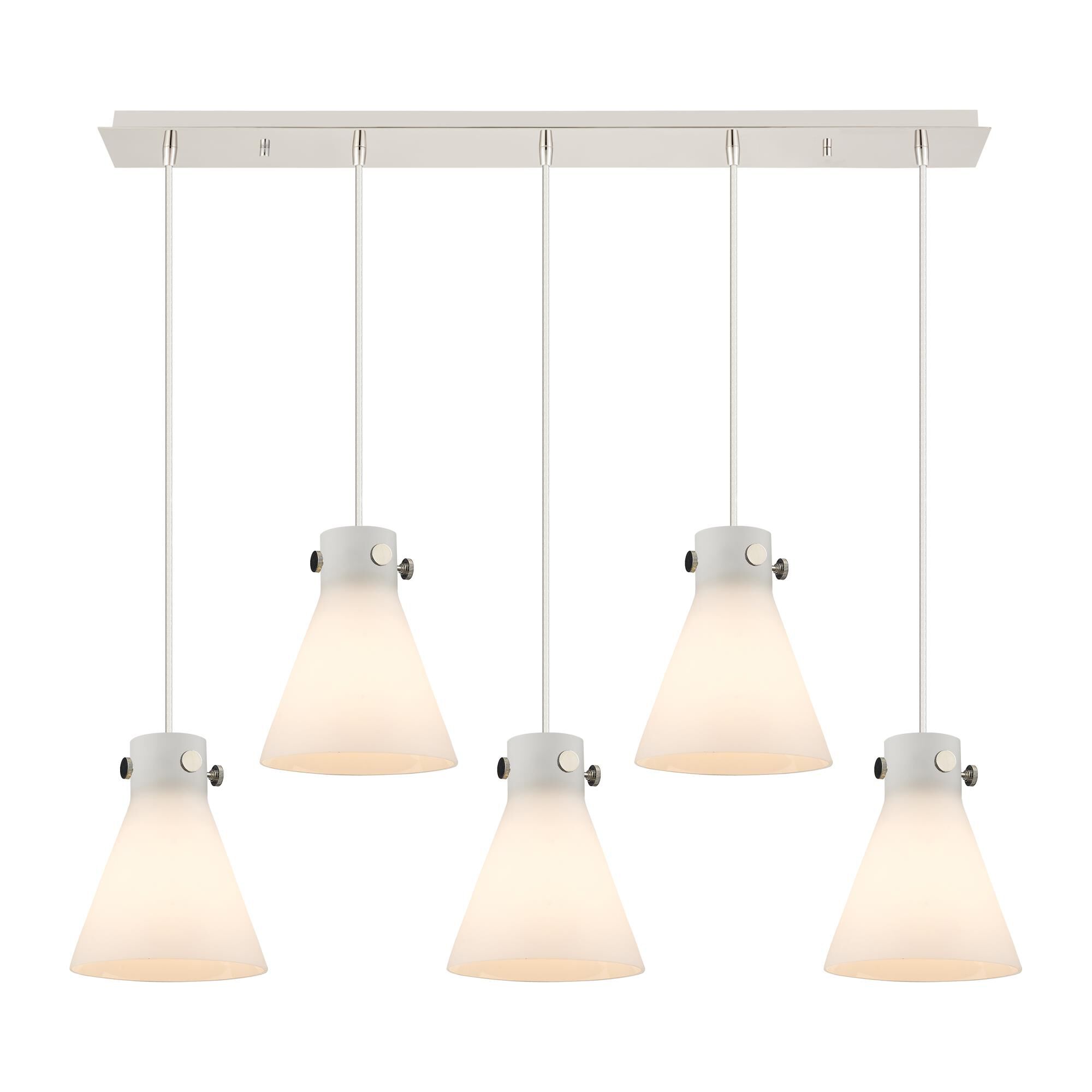 Shown in Polished Nickel finish and White glass and White Glass shade