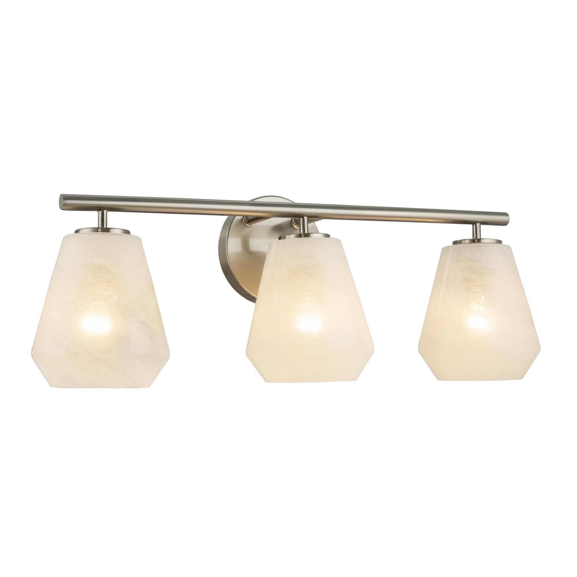 Shown in Brushed Nickel finish and Wispy White glass