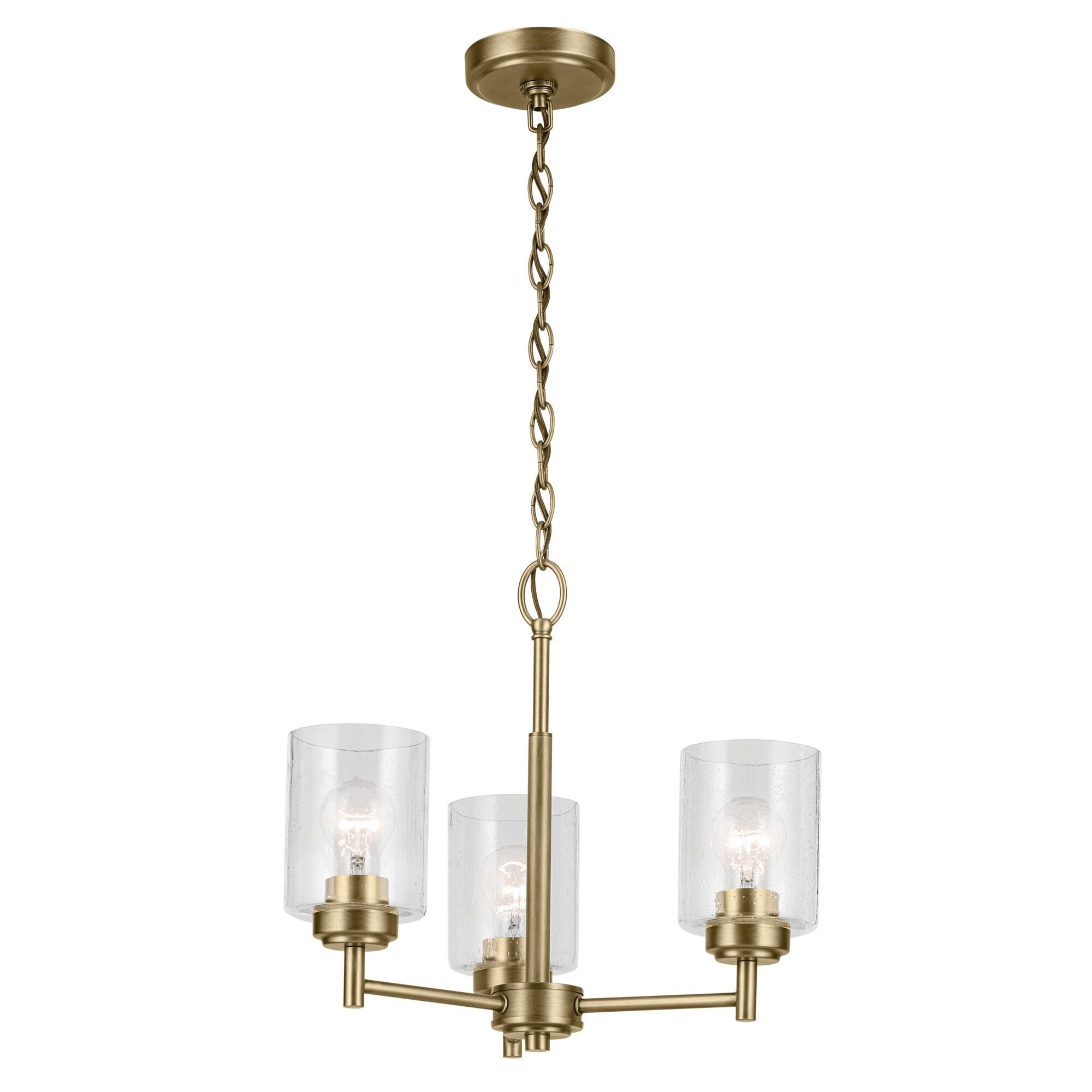 Shown in Natural Brass finish and Clear Seeded glass