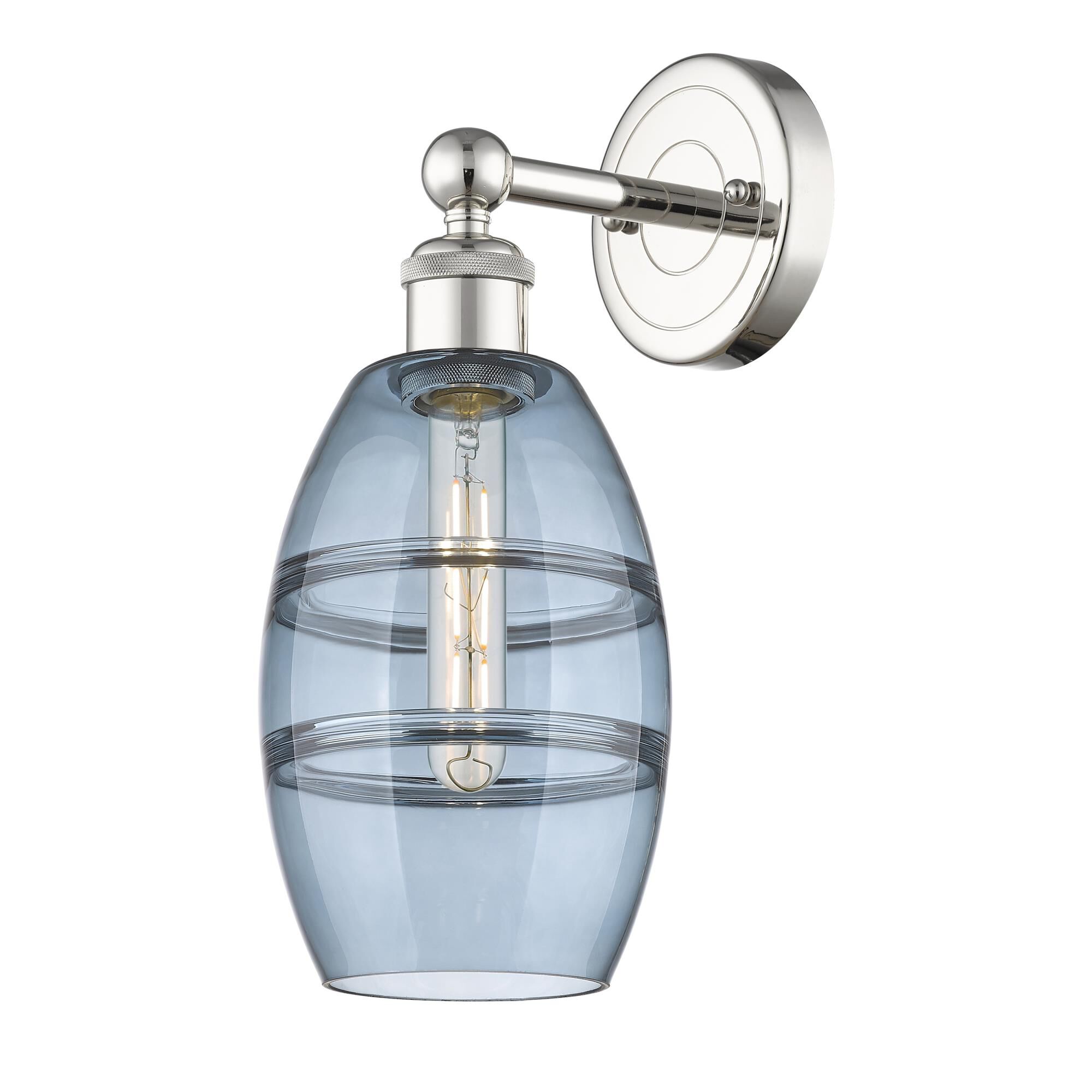 Shown in Polished Nickel finish and Princess Blue glass