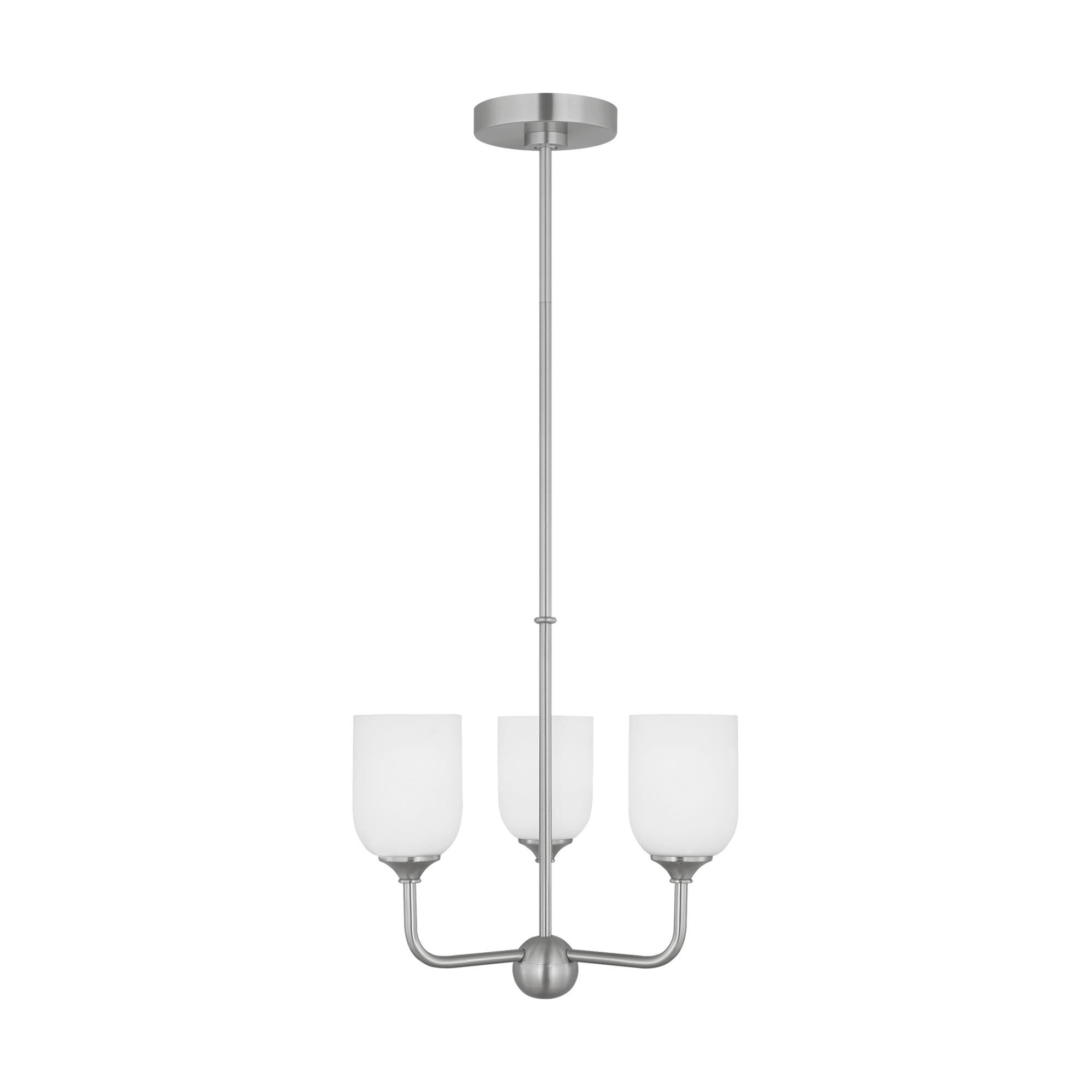 Shown in Brushed Steel finish and Etched / White Inside Glass s shade