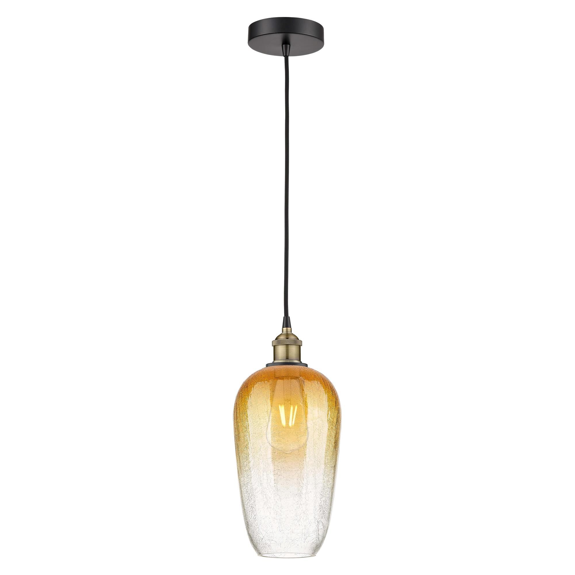 Shown in Black Antique Brass finish and Amber glass