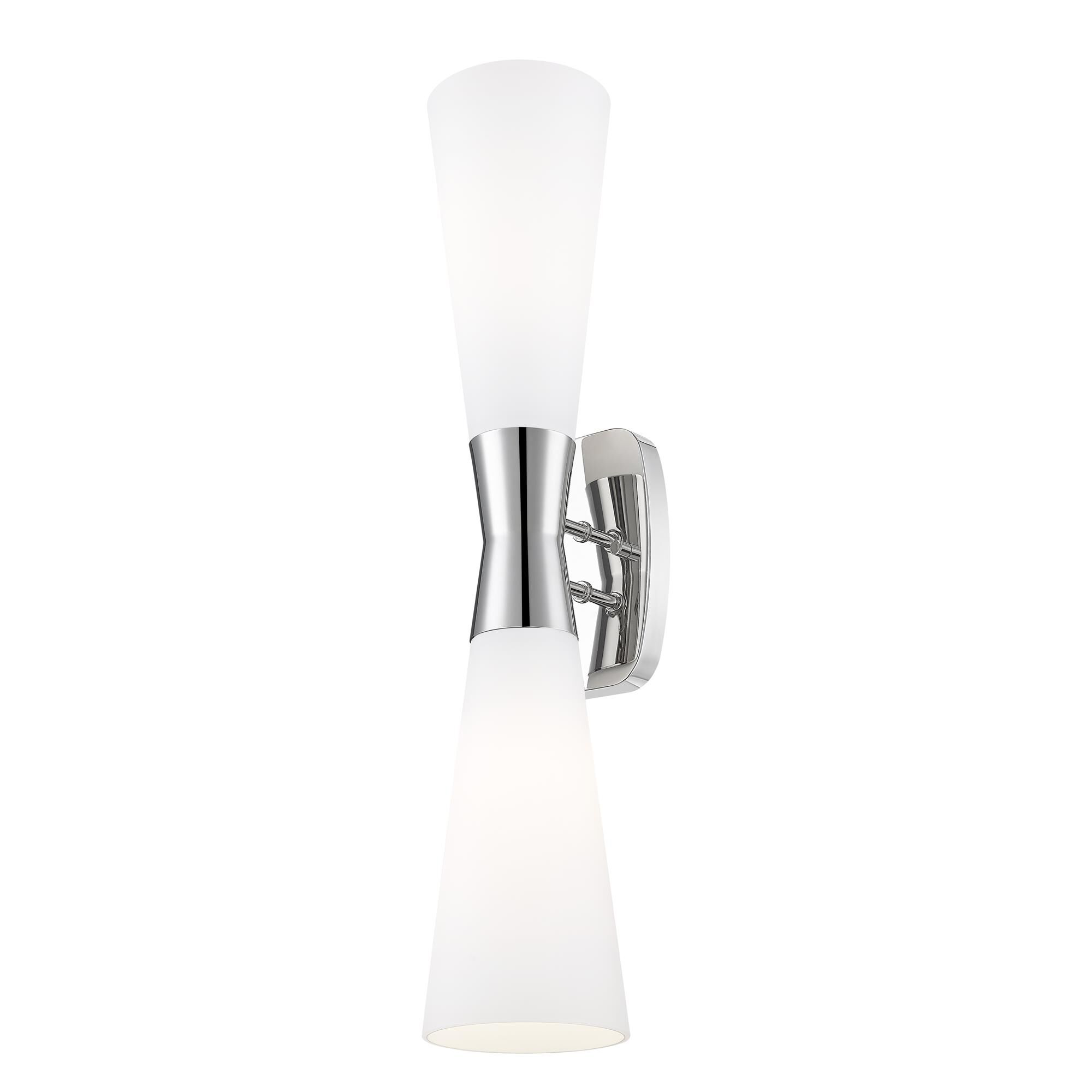 Shown in Polished Nickel finish and White Opal glass