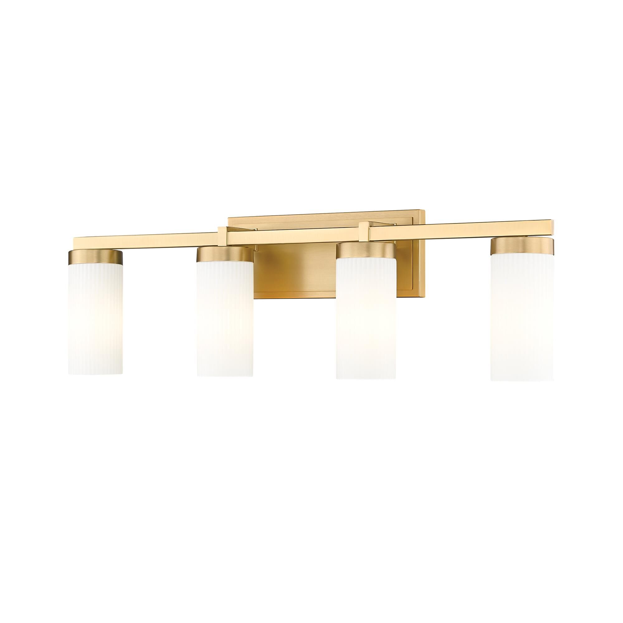 Shown in Modern Gold finish and White glass and White shade