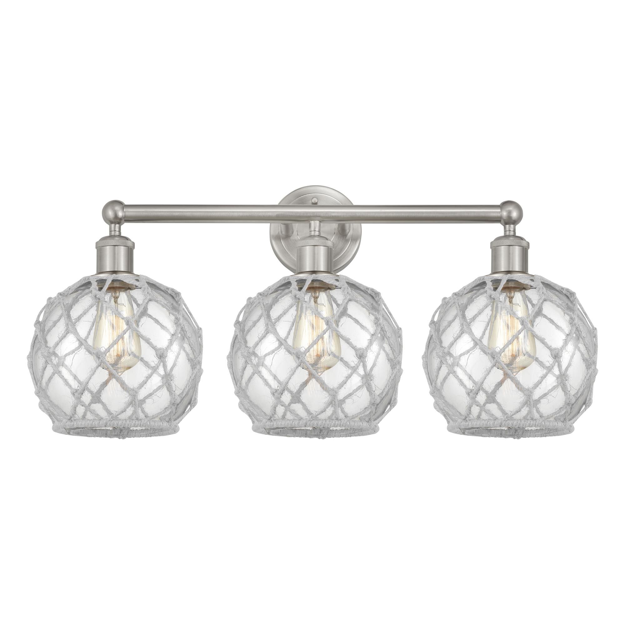 Shown in Brushed Satin Nickel finish and Clear with White Rope glass