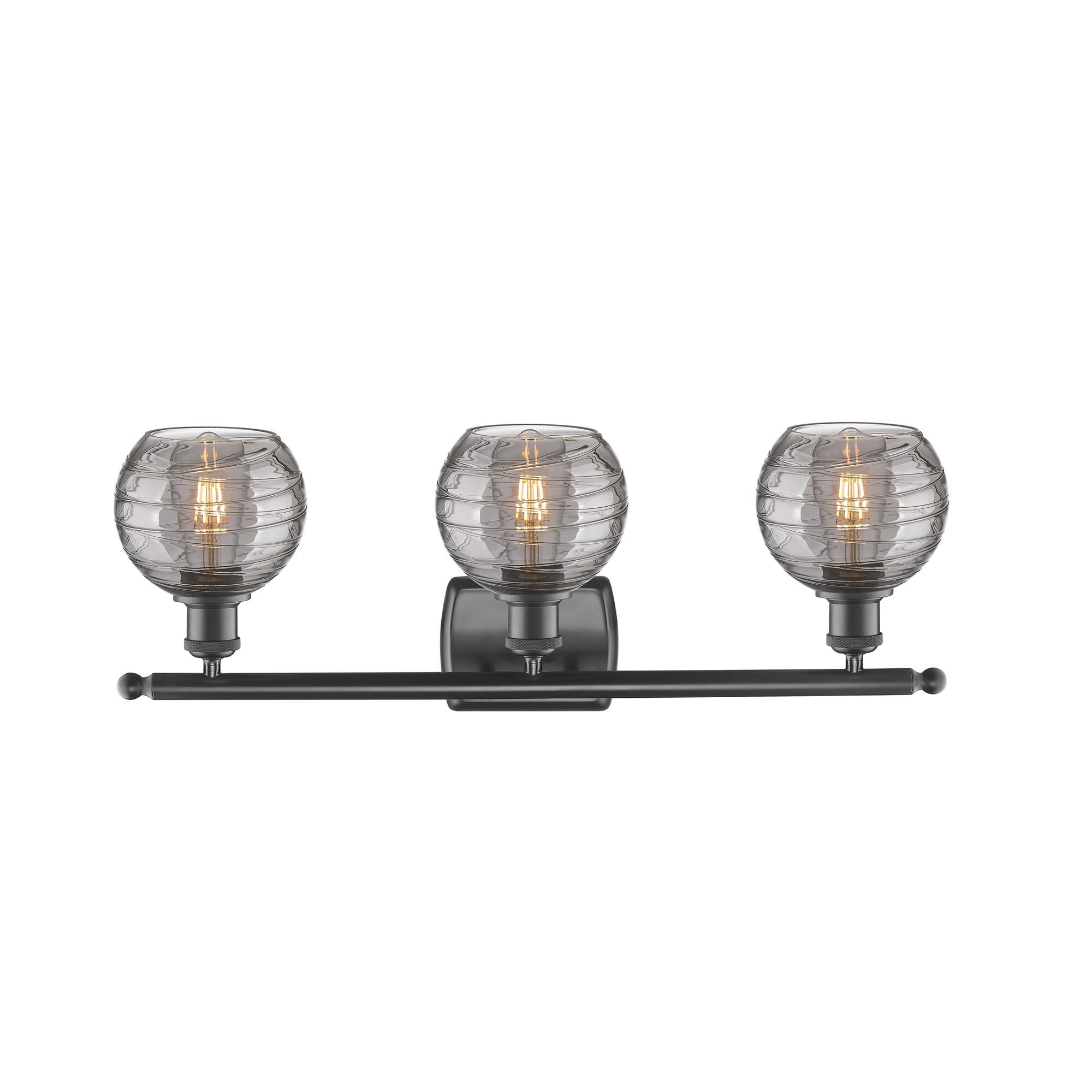 Shown in Matte Black finish and Light Smoke Deco Swirl glass