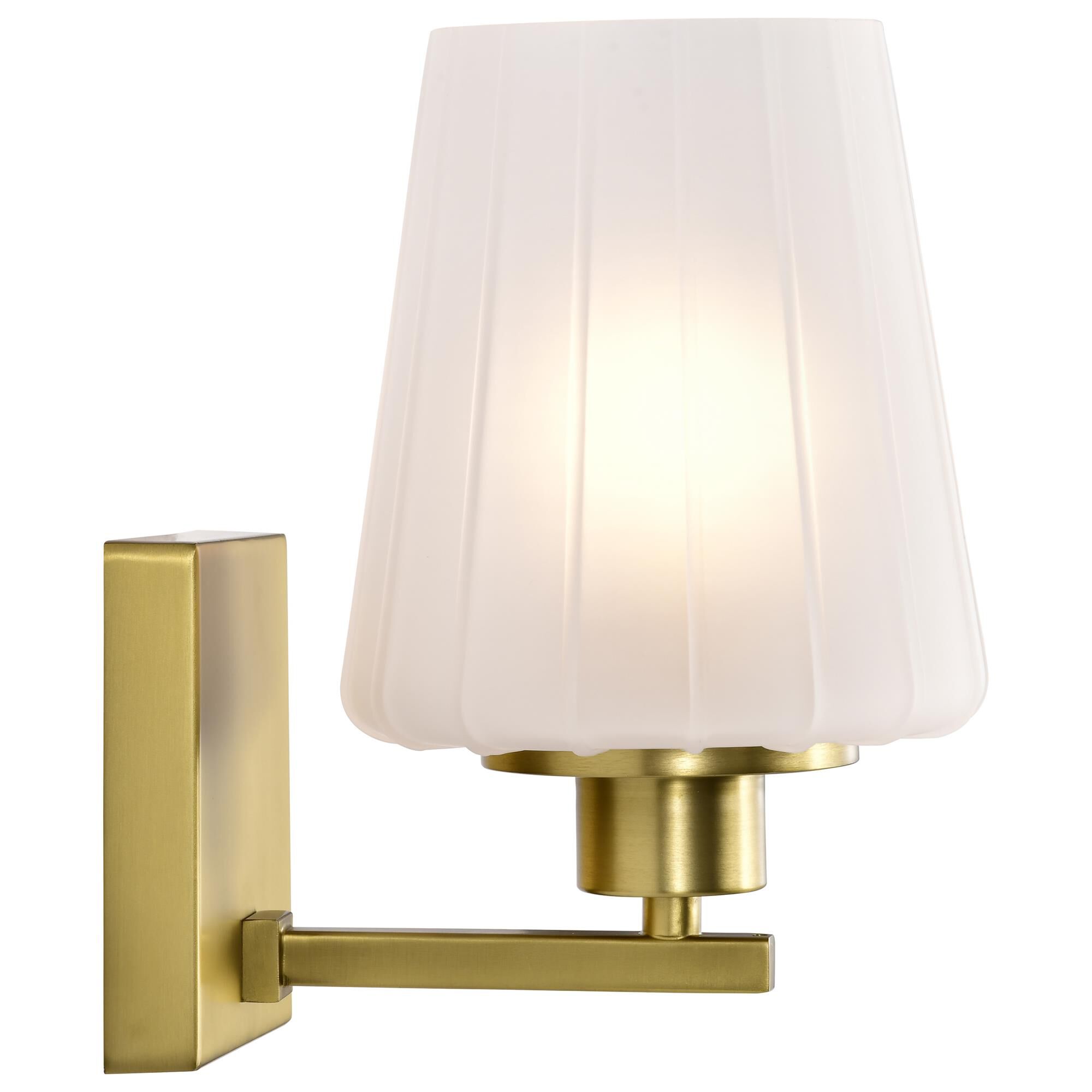 Shown in Vintage Brass finish and Etched White glass