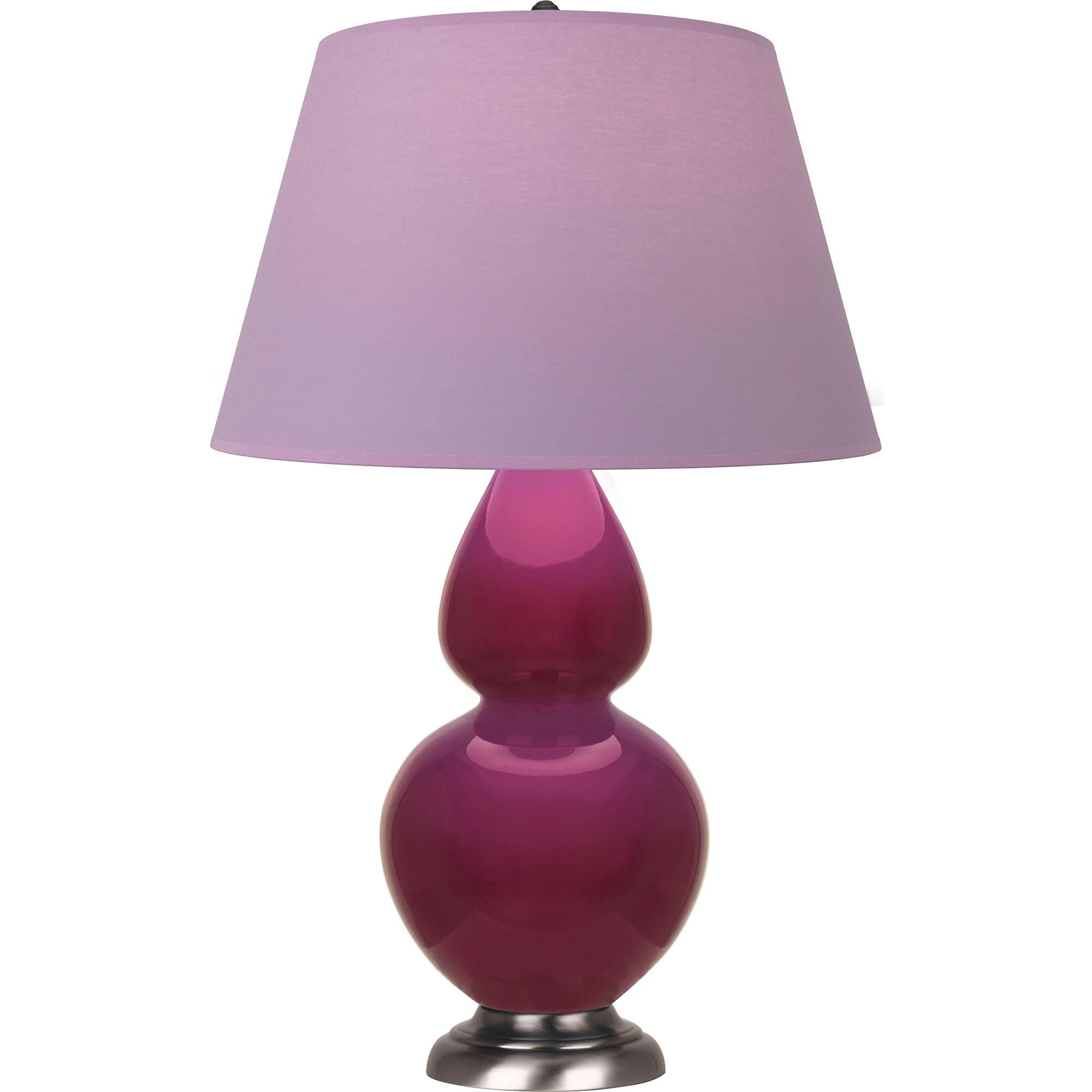 Shown in Sugar Plum Glazed finish and Lavender with Plum Lining shade and Antique Silver accent