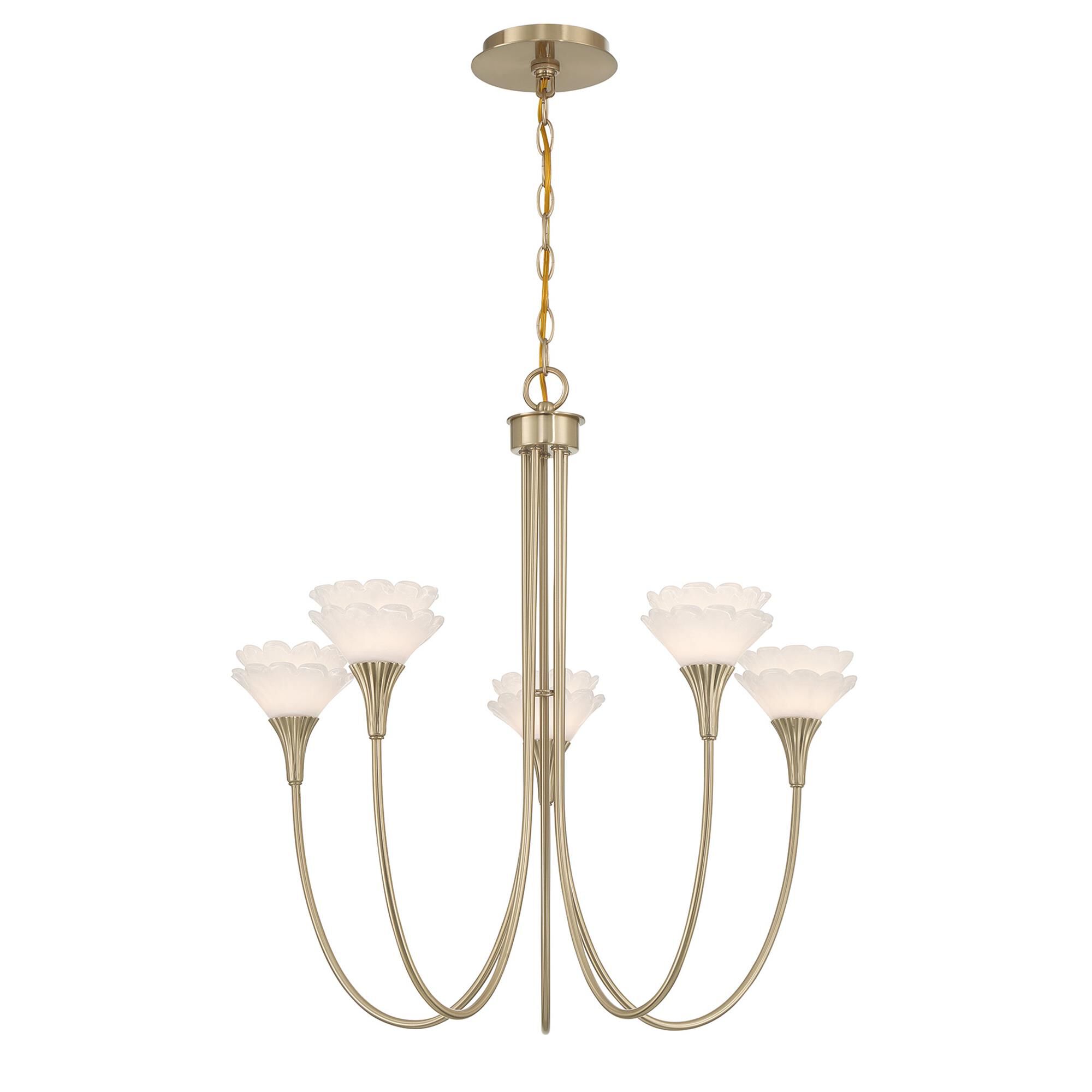 Shown in Noble Brass finish and White glass