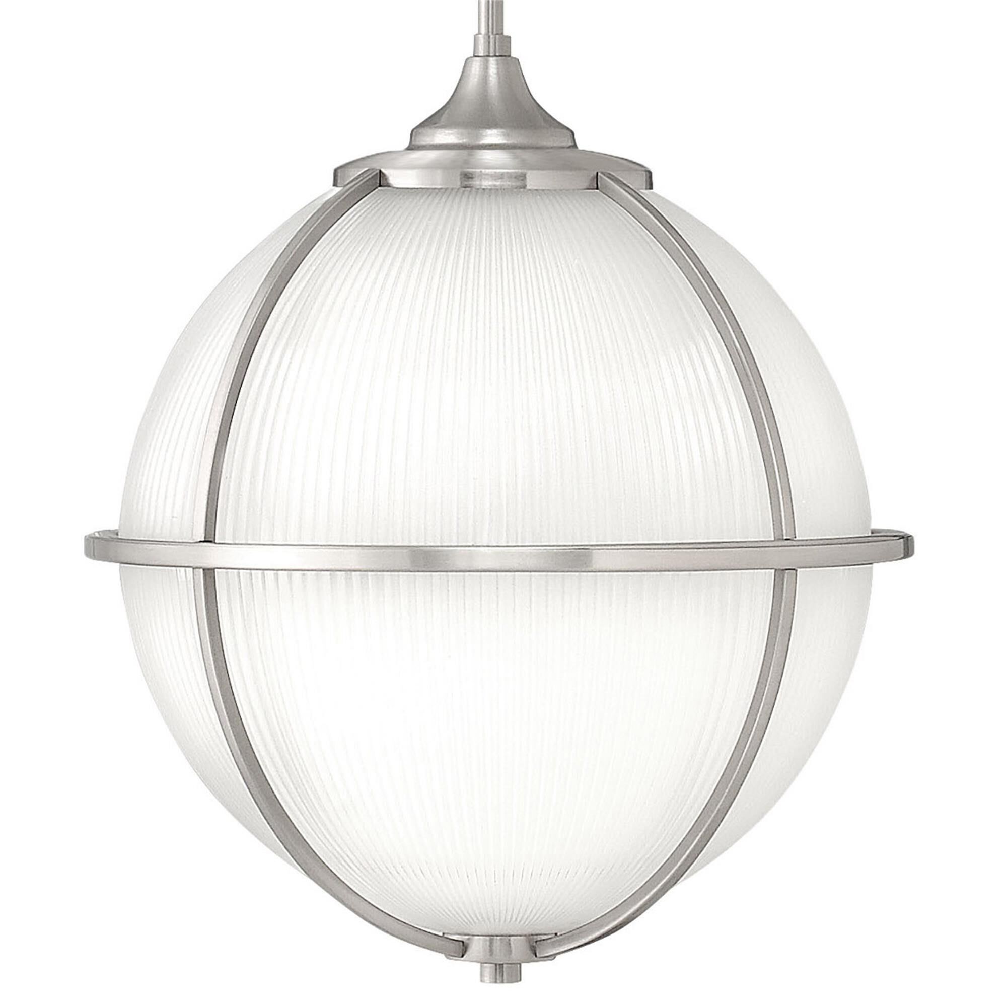 Shown in Brushed Nickel finish and Etched Inside Holophane glass