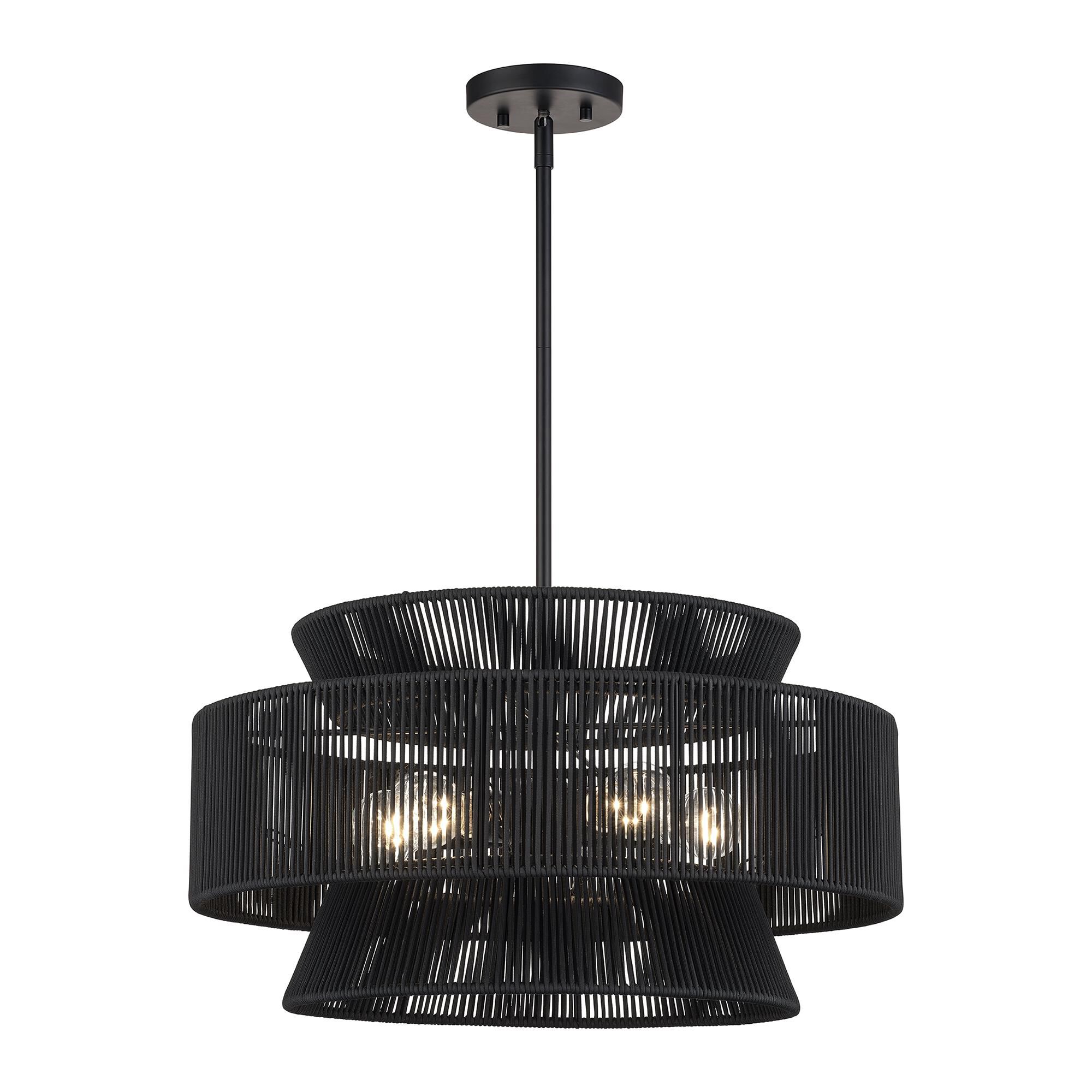 Shown in Black finish and Hand-Woven Parisian Night Color Polyester Rope shade