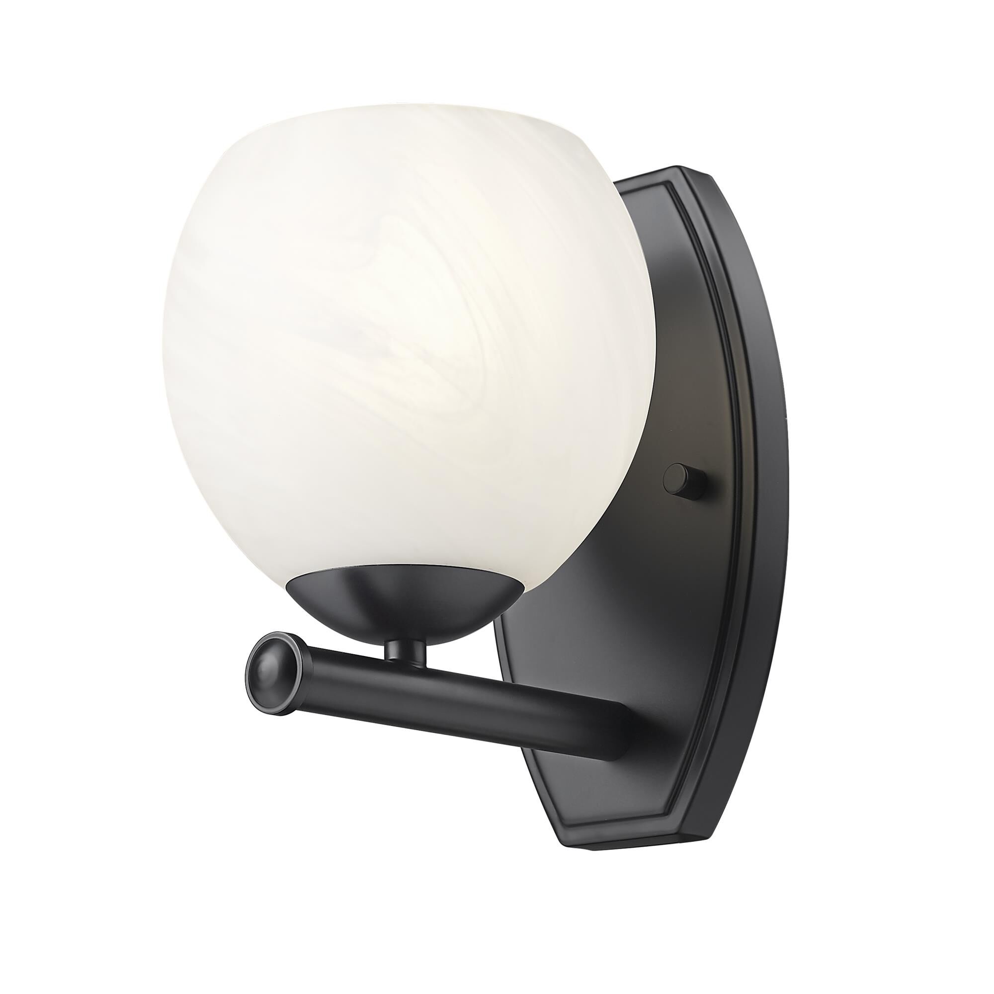 Shown in Matte Black finish and Feathered White glass