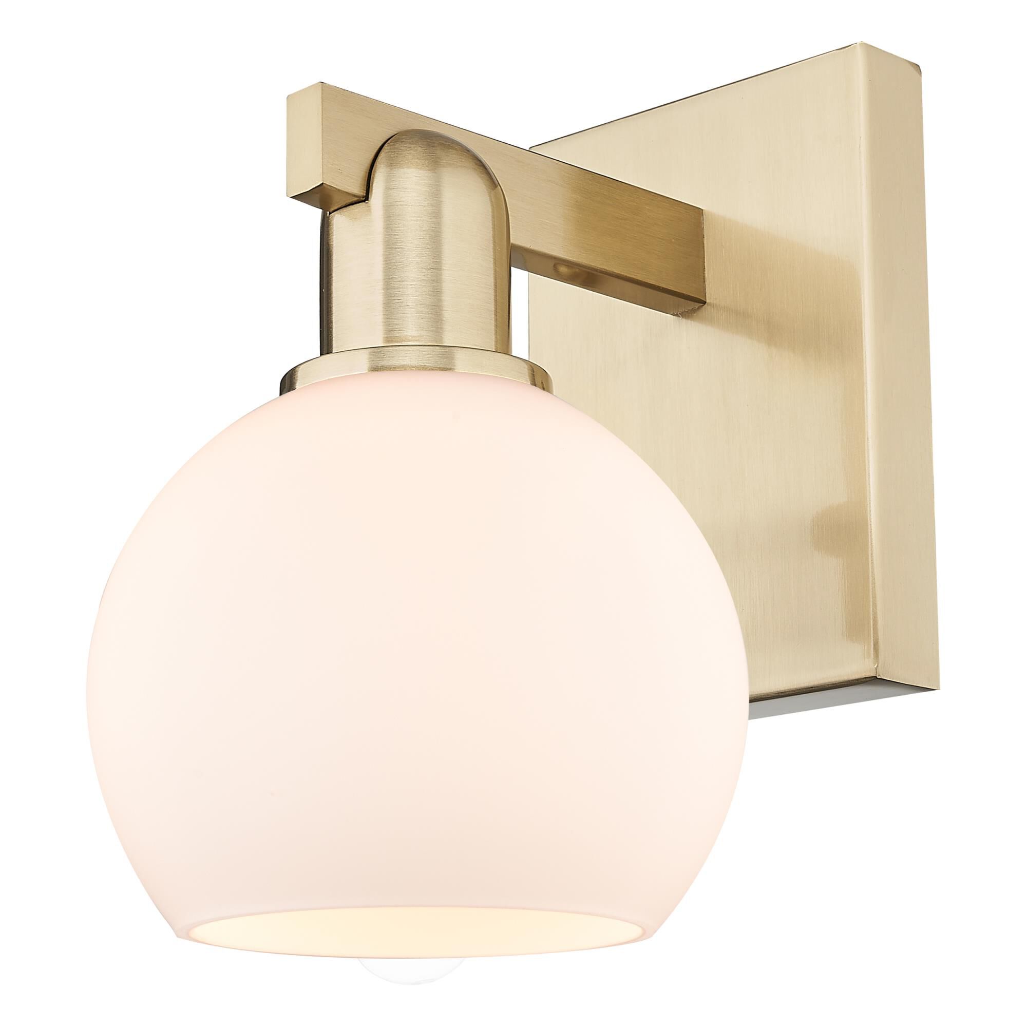 Shown in Champagne Bronze finish and Matte White glass