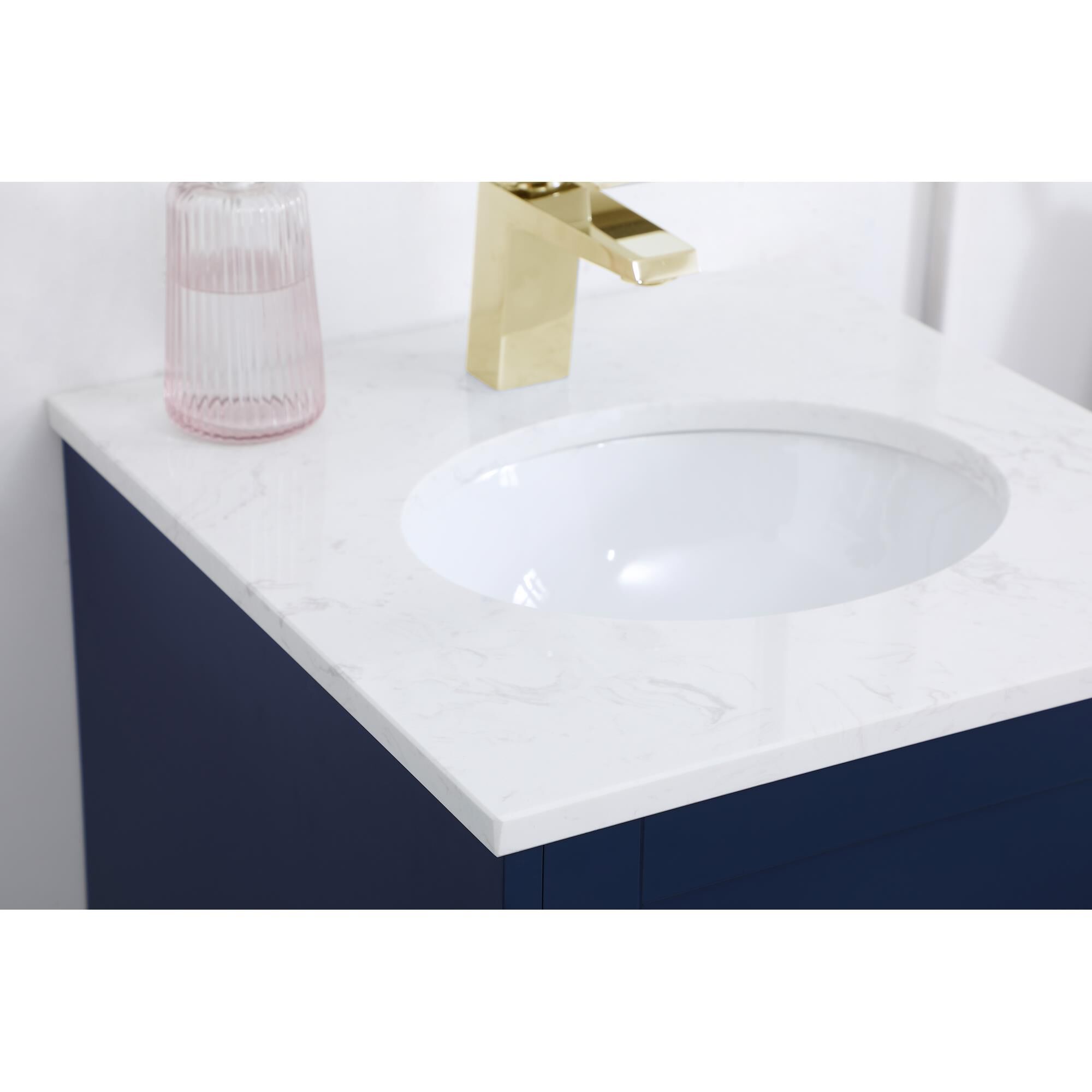 Shown in Blue And Gold With Calacatta Quartz finish