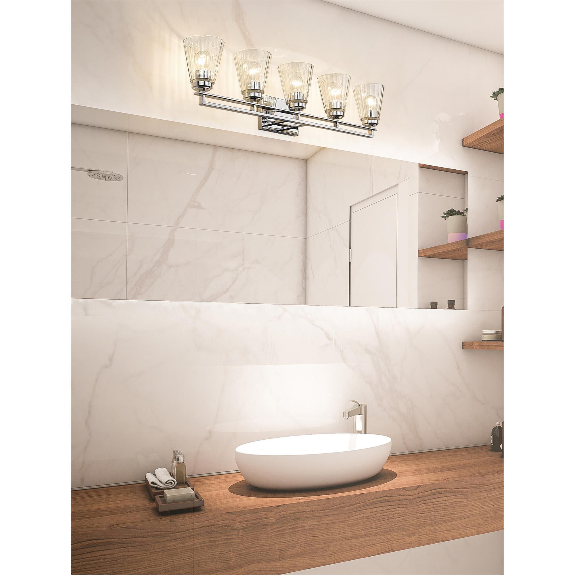 Shown in Chrome finish and Clear glass