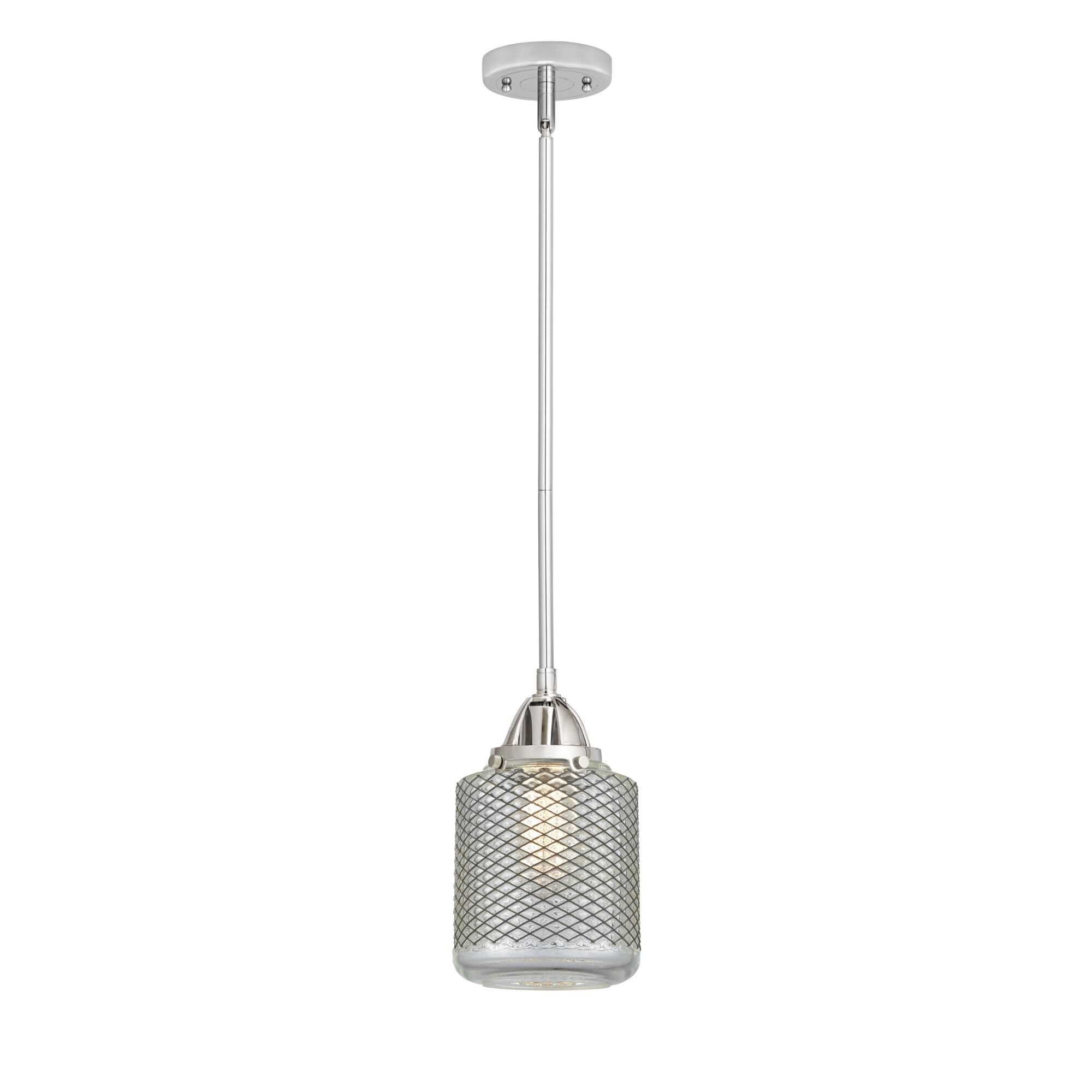 Shown in Polished Chrome finish and Vintage Wire Mesh Stanton glass and No Shade shade