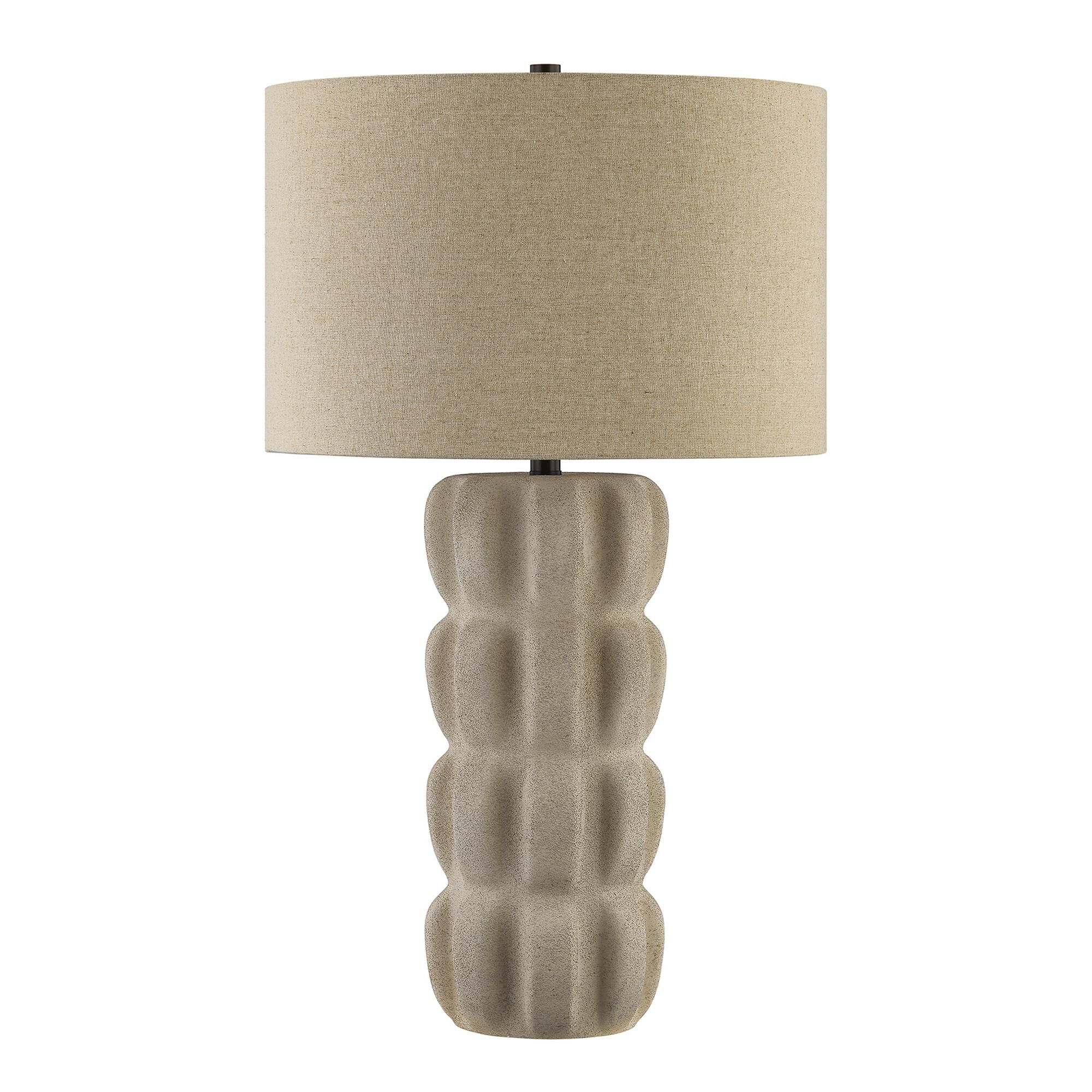Shown in Mediterranean Bronze finish and Beige Fabric shade
