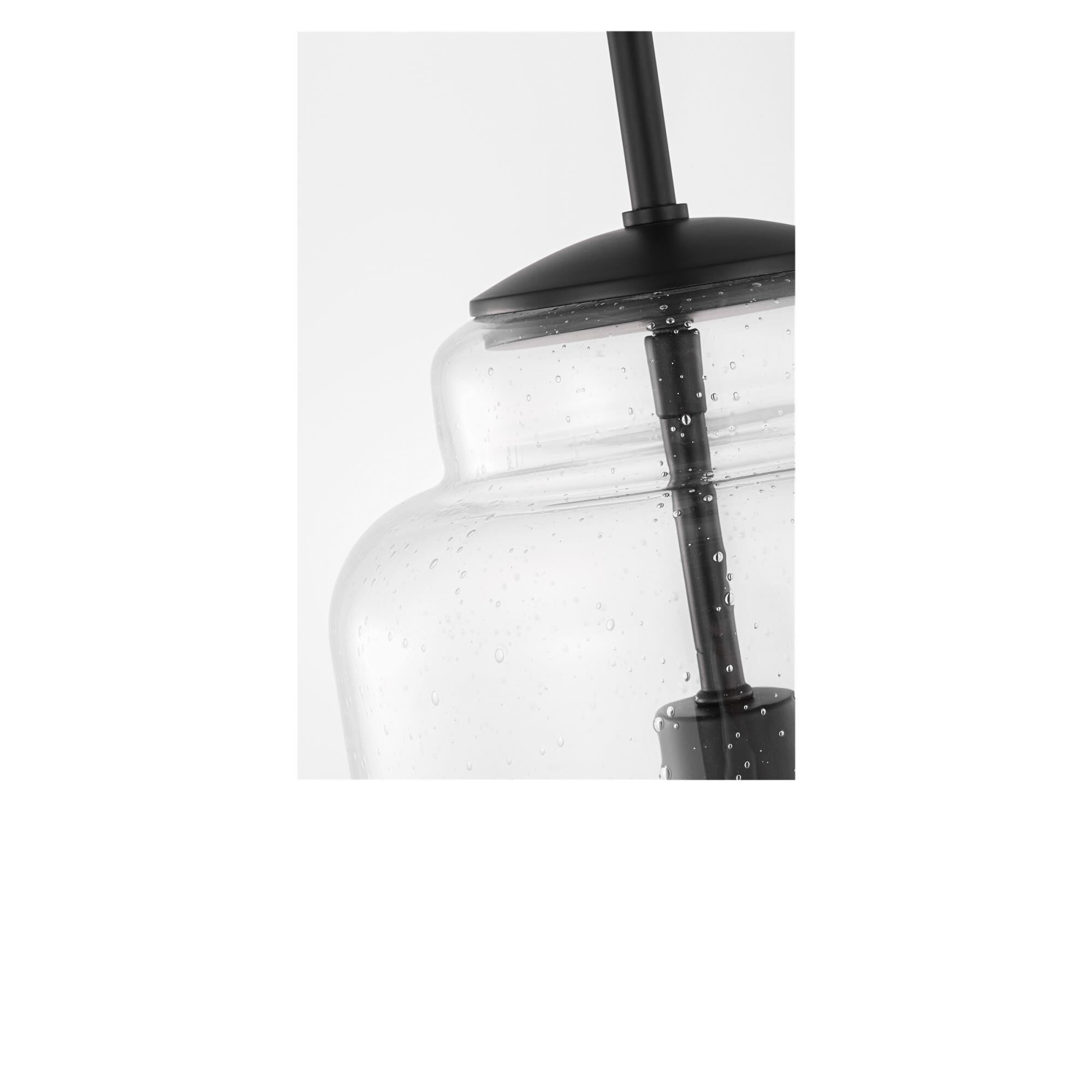 Shown in Aged Iron finish and Clear Seeded glass