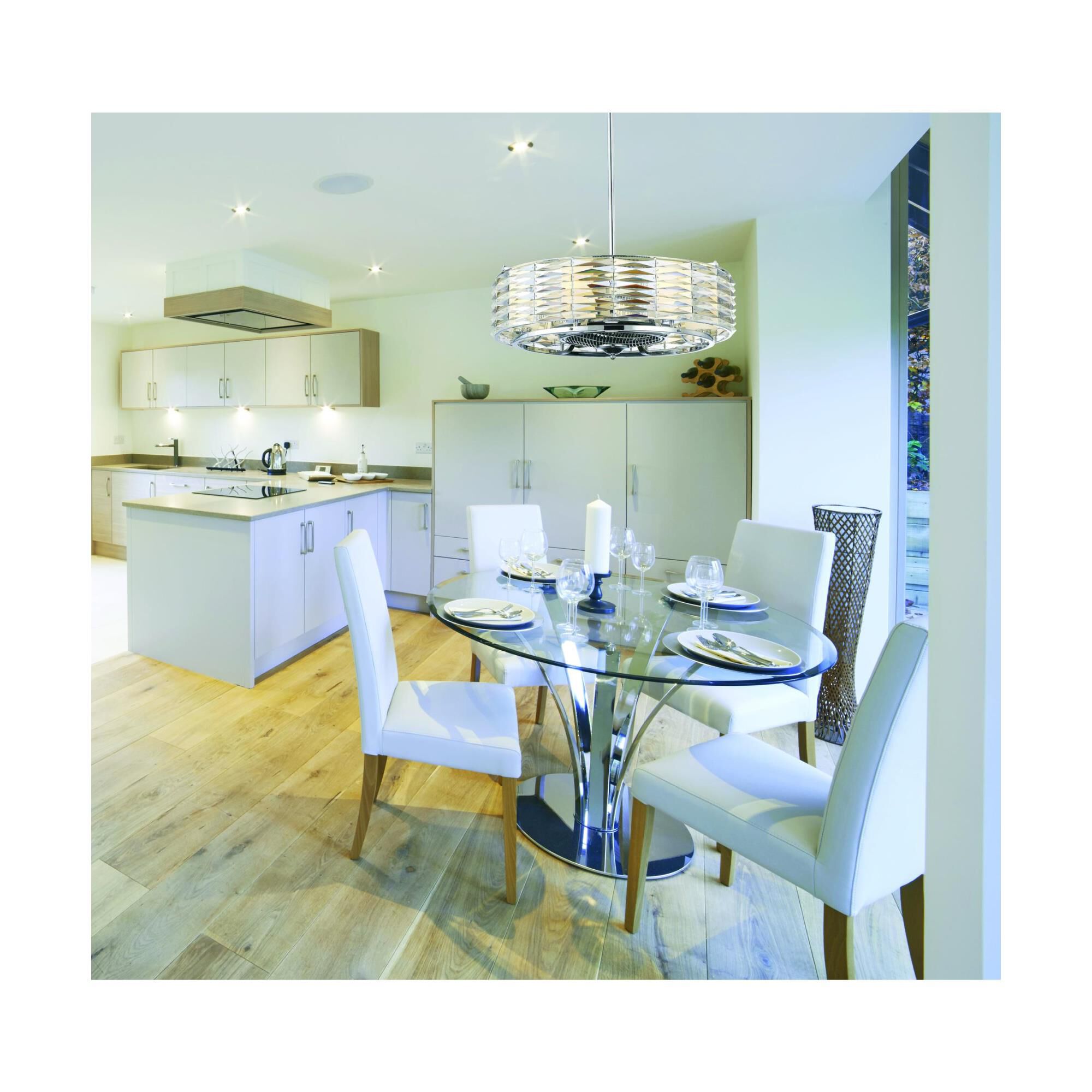 Shown in Polished Chrome finish and White Opal glass