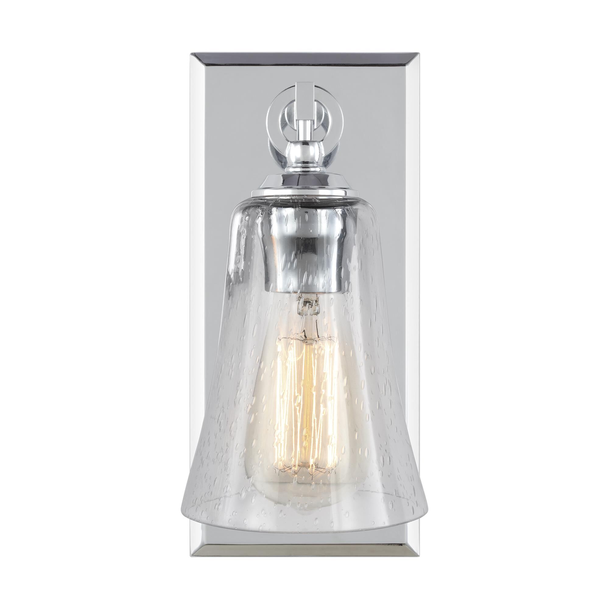 Shown in Chrome finish and Clear Seeded glass