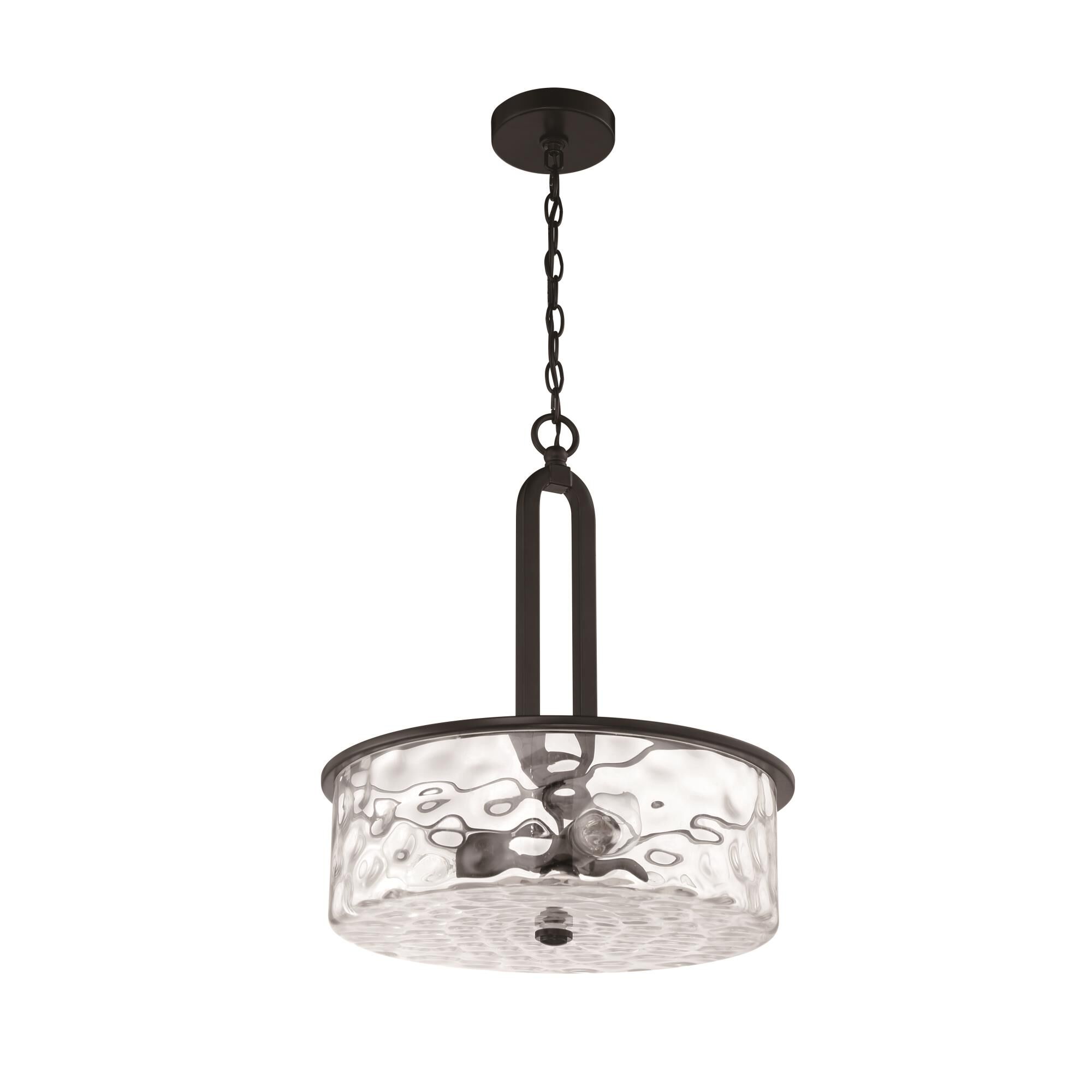 Shown in Flat Black finish and Clear Hammered glass and Glass shade