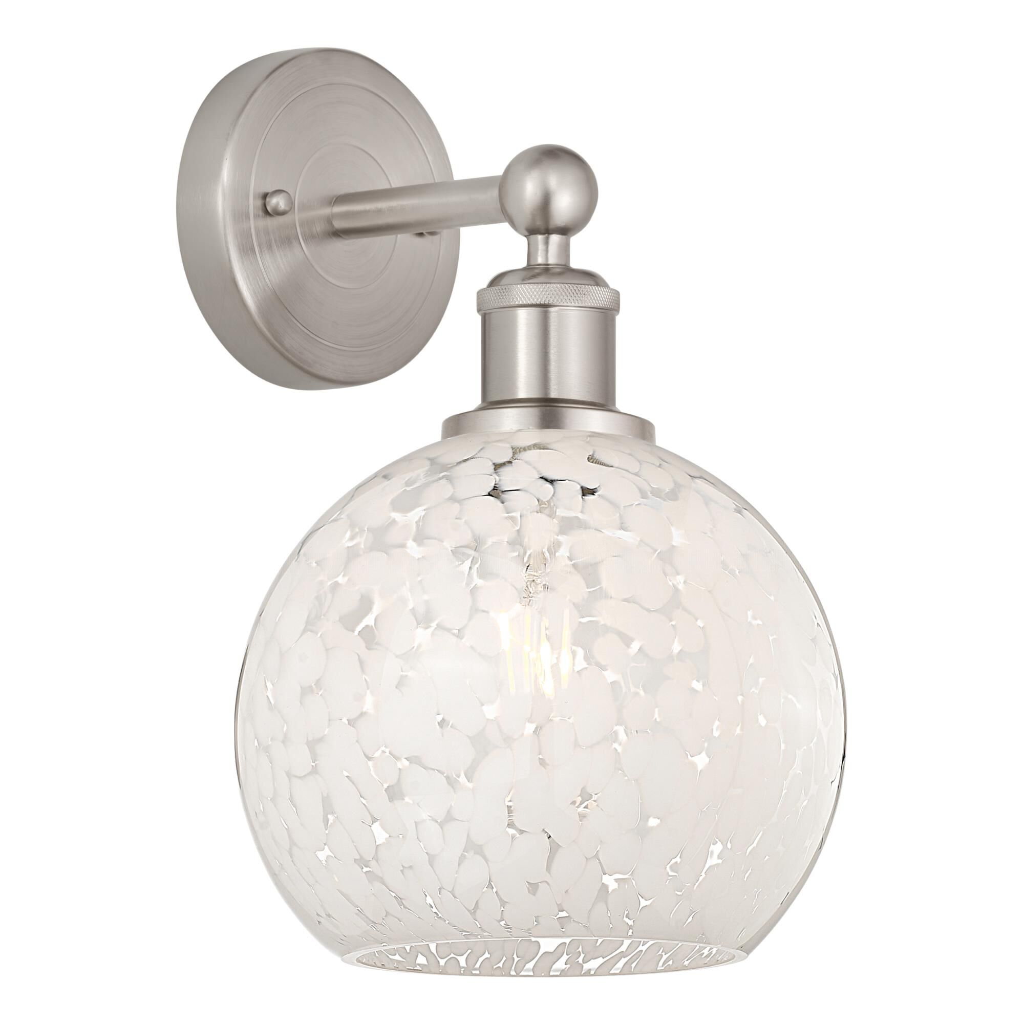 Shown in Satin Nickel finish and White Mouchette glass