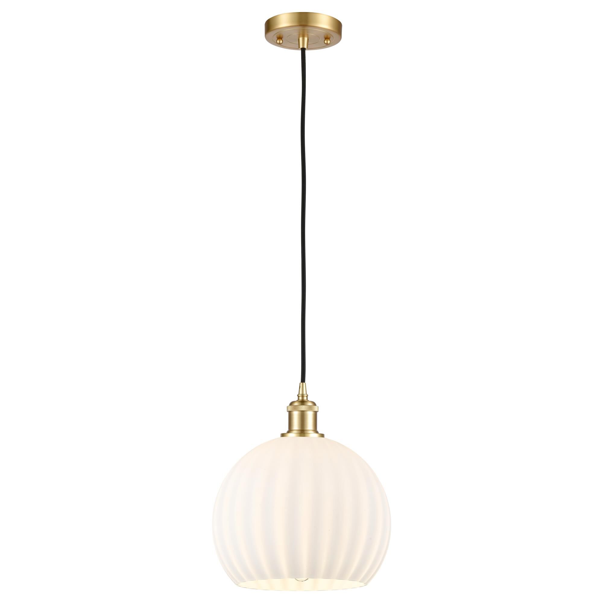 Shown in Satin Gold finish and White Venetian glass