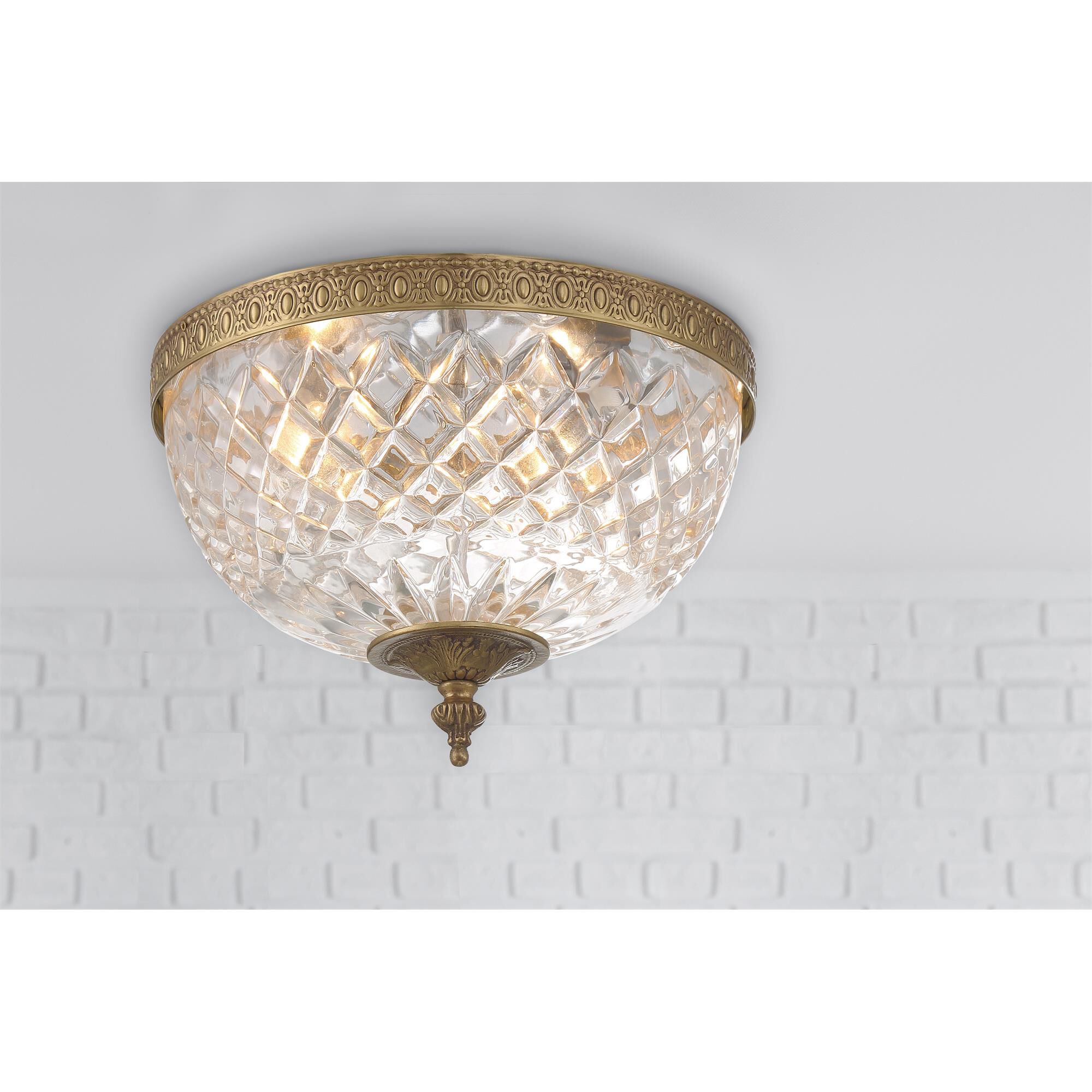 Shown in Olde Brass finish and Lead Crystal glass and Lead Crystal shade