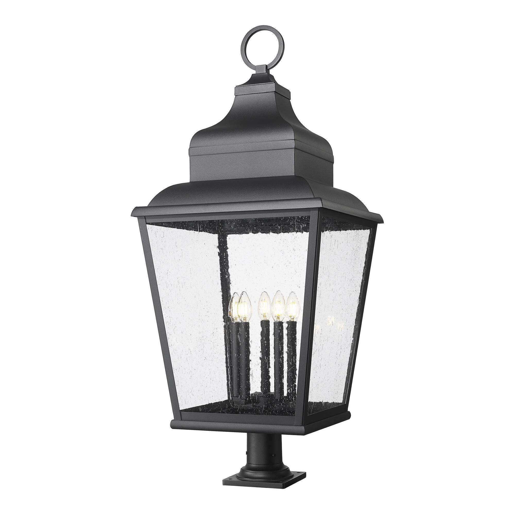 Shown in Sand Black finish and Clear Seedy glass
