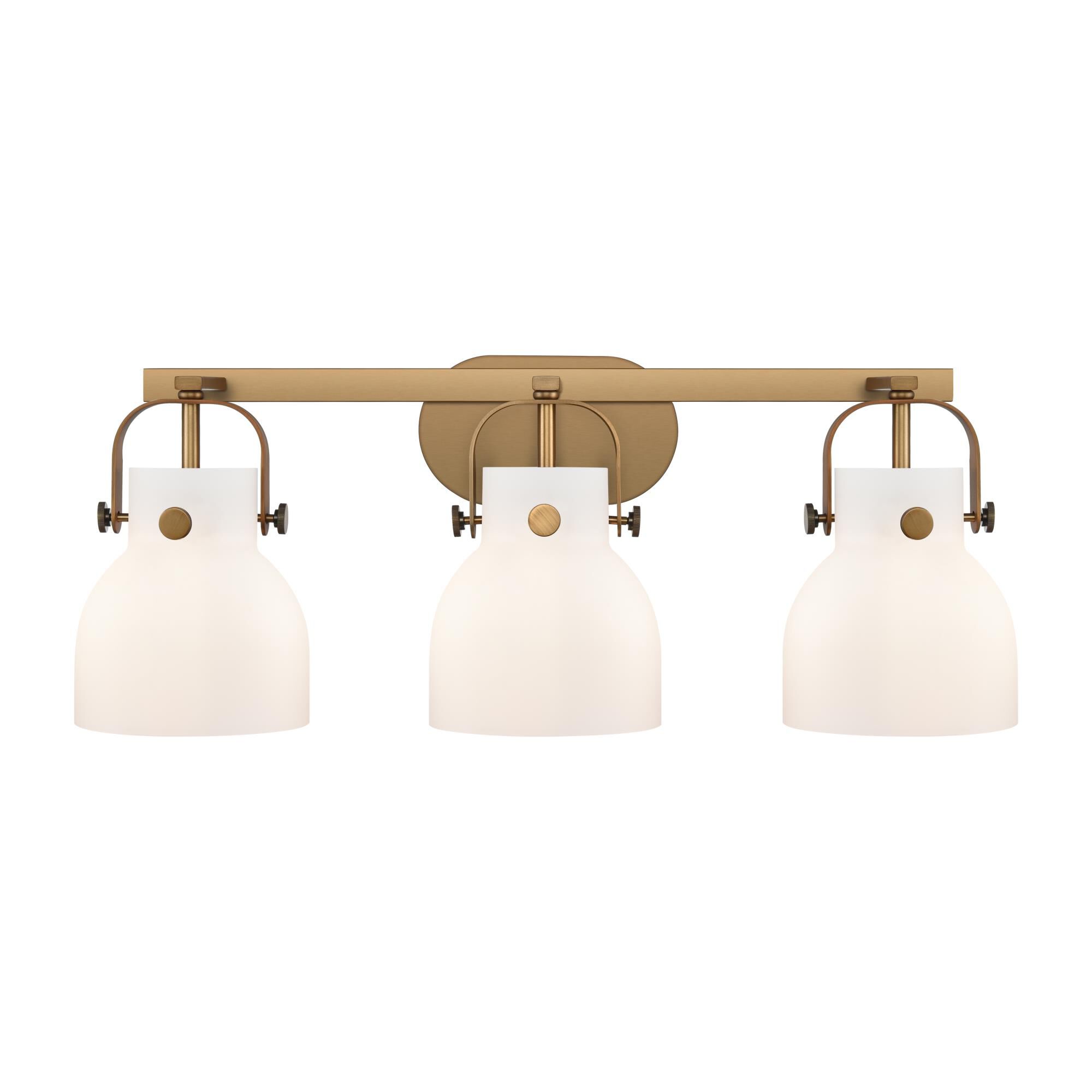 Shown in Brushed Brass finish and Matte White glass and Matte White Glass shade