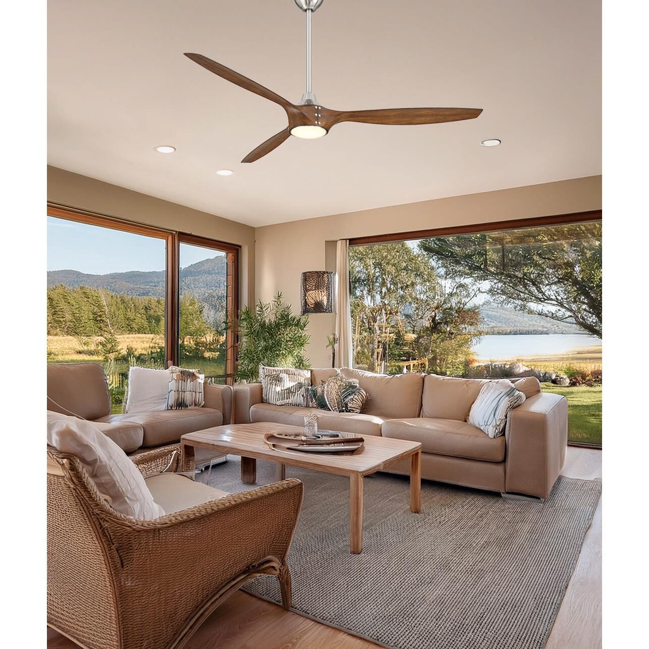 Shown in Brushed Nickel with Distressed Koa finish and White Etched PC Lens glass