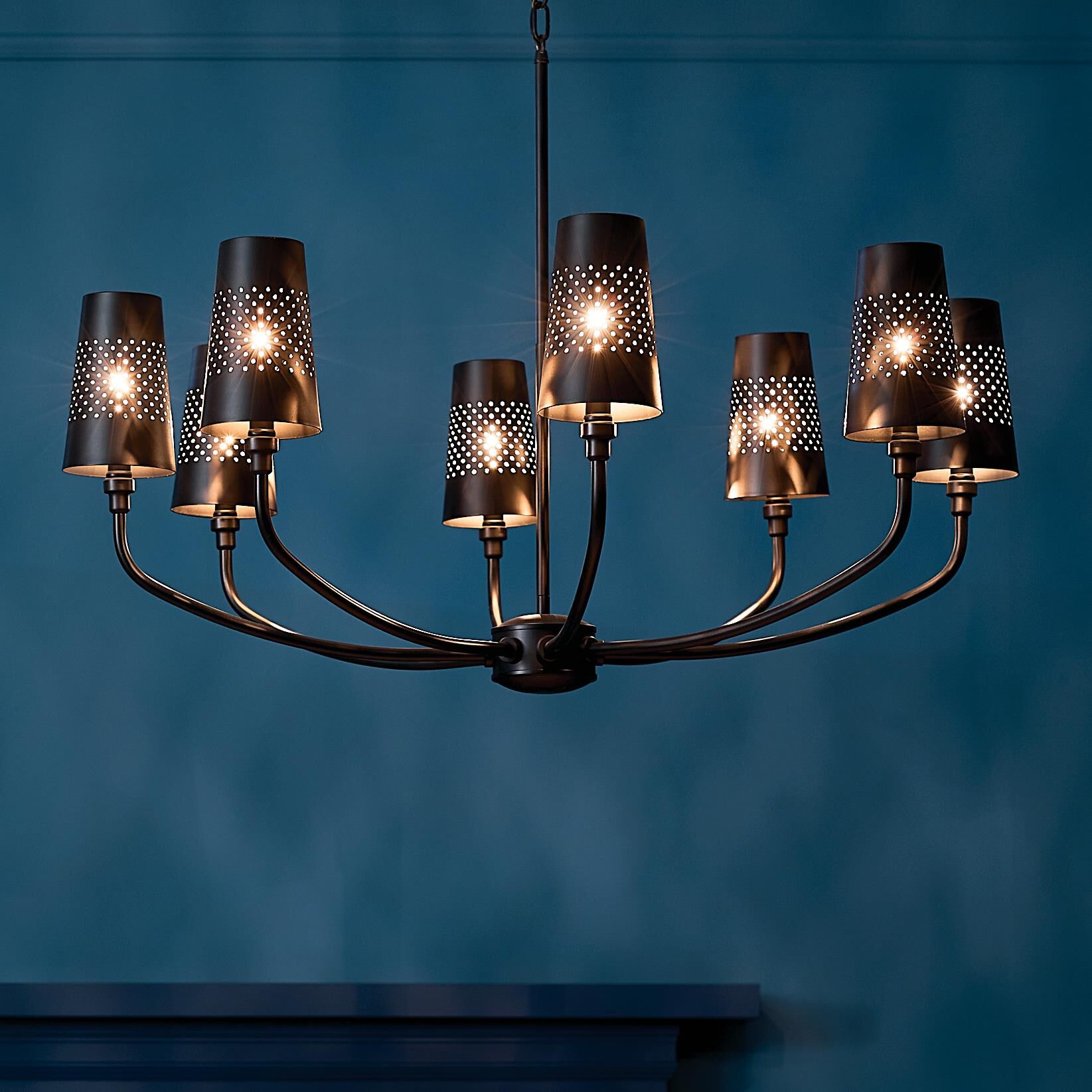 Shown in Black finish and Metal and Bell shade