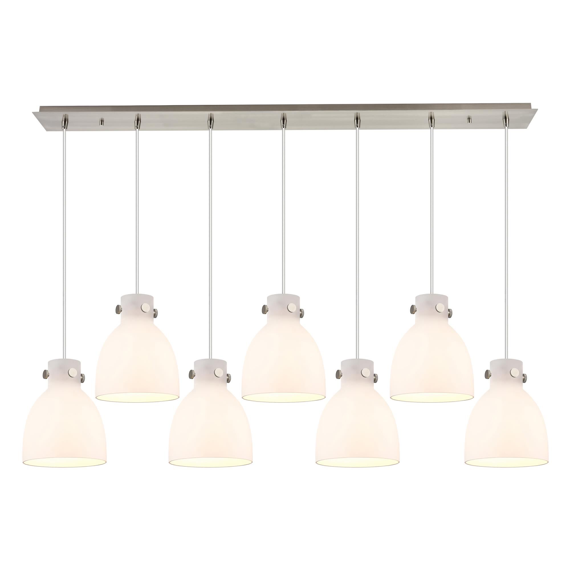 Shown in Brushed Satin Nickel finish and White glass and White Glass shade