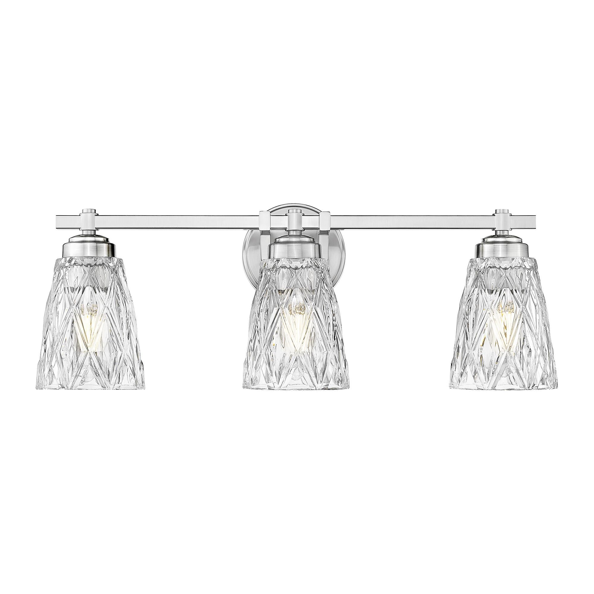 Shown in Brushed Nickel finish and Clear glass