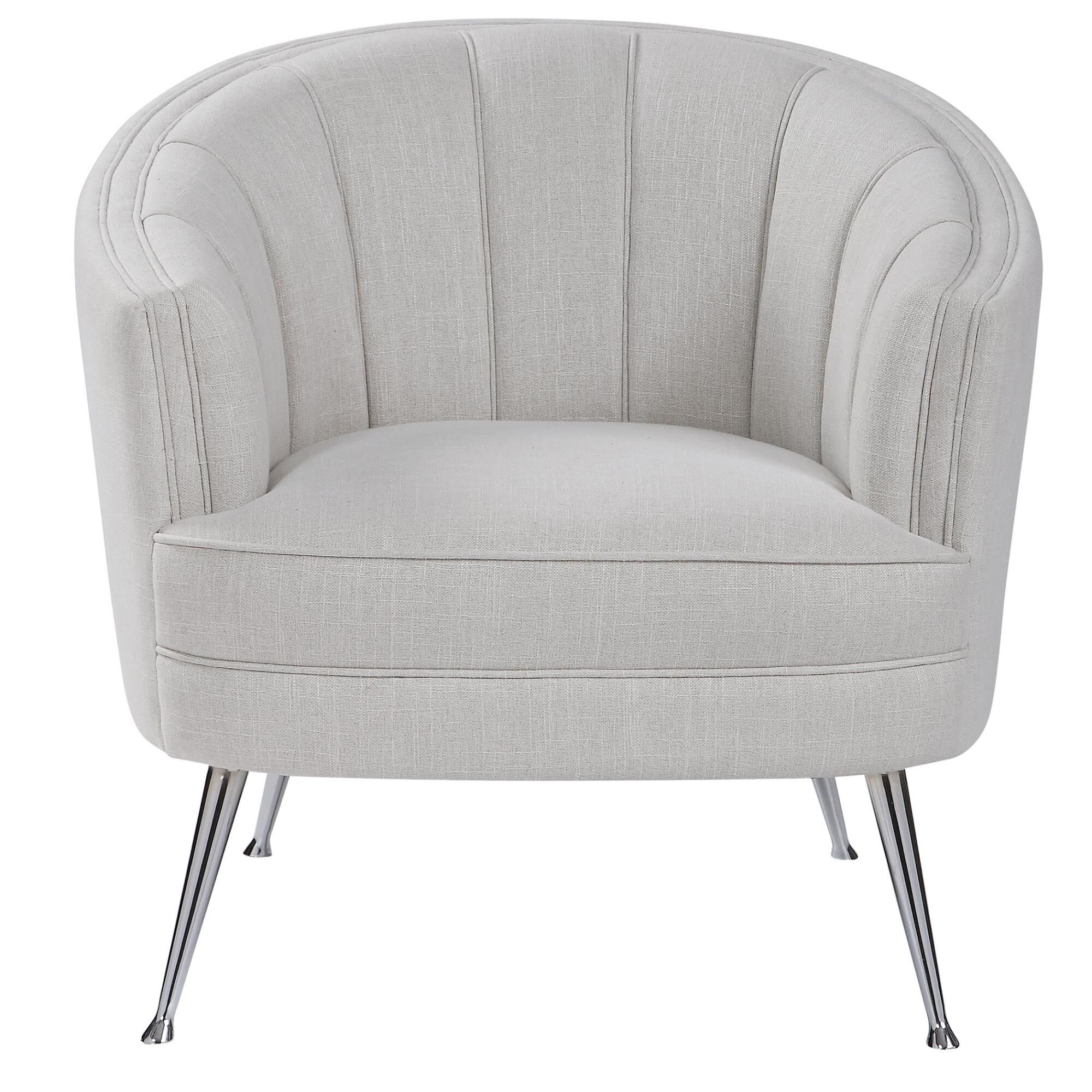 Shown in The Perfect Balance Of Retro And Modern Style, This Welt Trimmed Barrel Back Chair Is Covered In A C finish