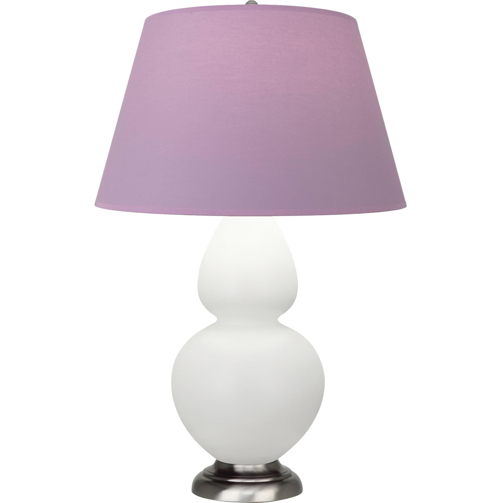 Shown in Matte Lily finish and Lavender and Plum shade and Antique Silver accent