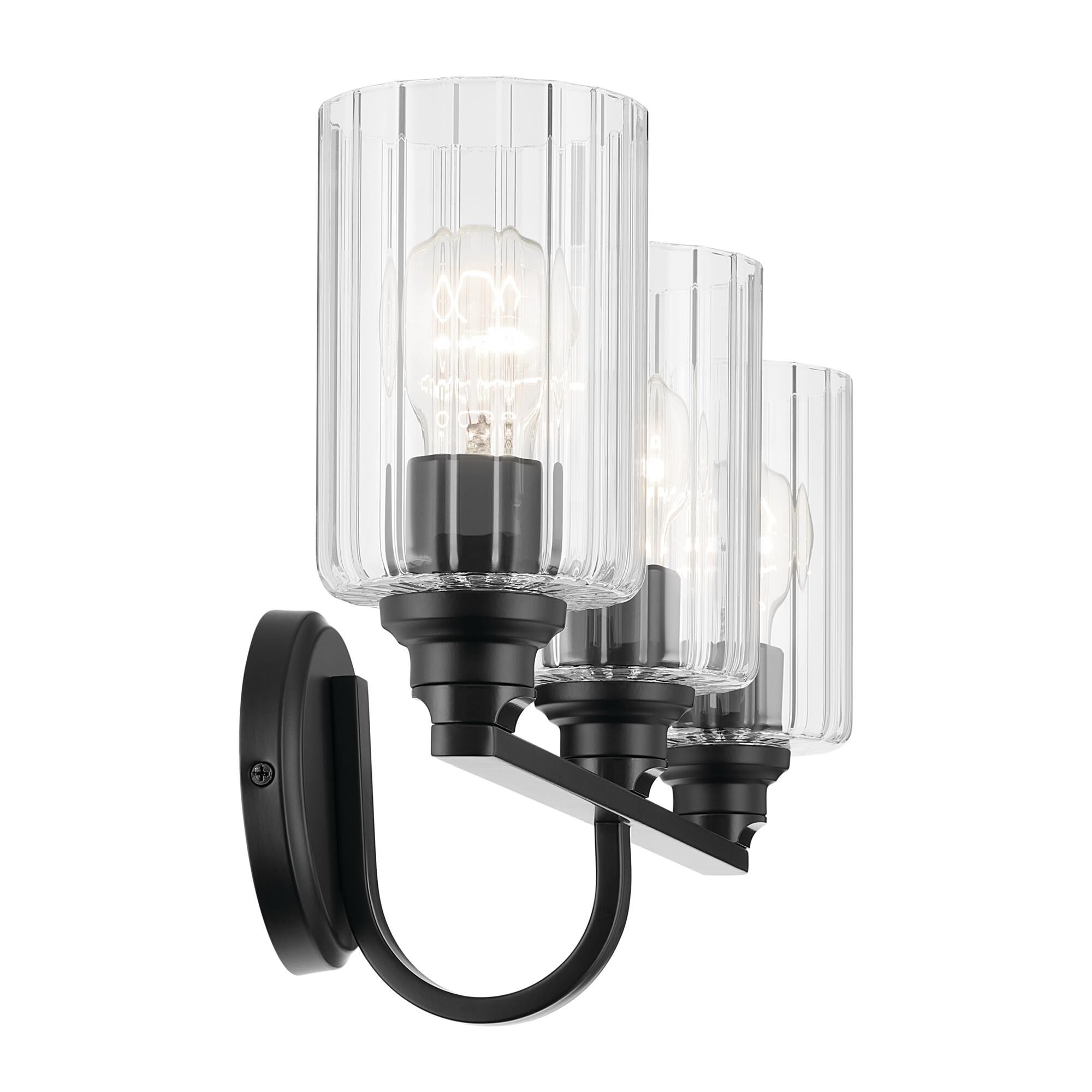 Shown in Black finish and Clear Fluted glass