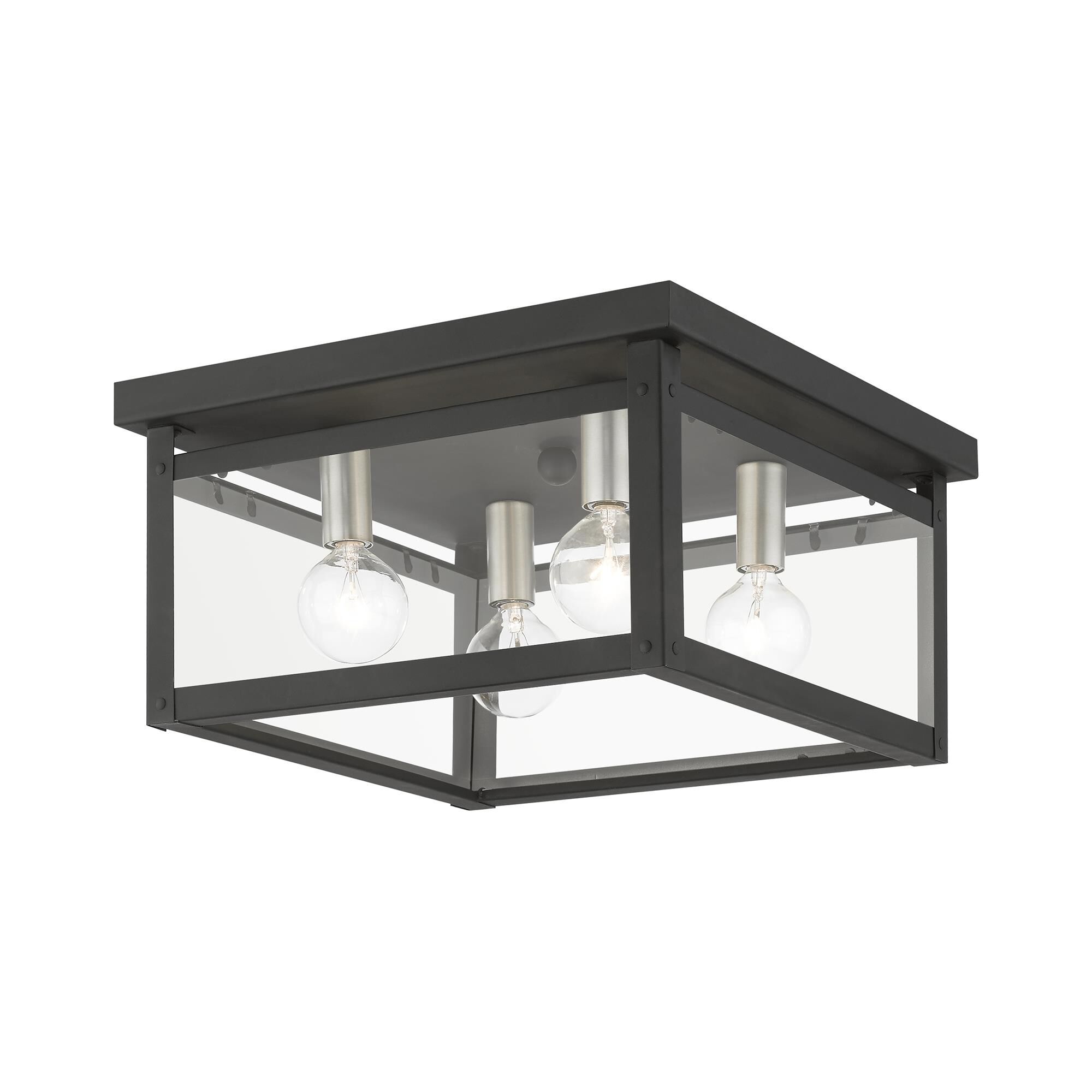 Shown in Black with Brushed Nickel Finish Candles finish and Clear glass