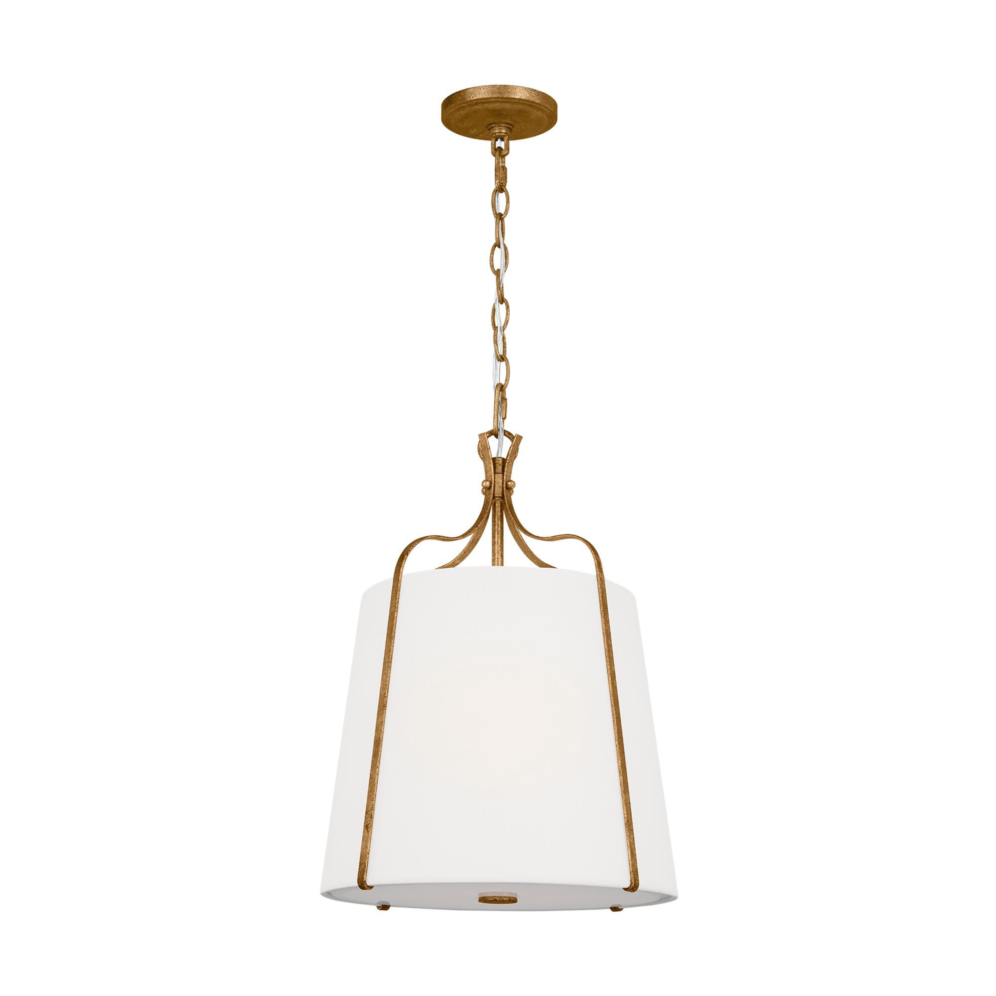 Shown in Antique Gild finish and White LinenLinen shade